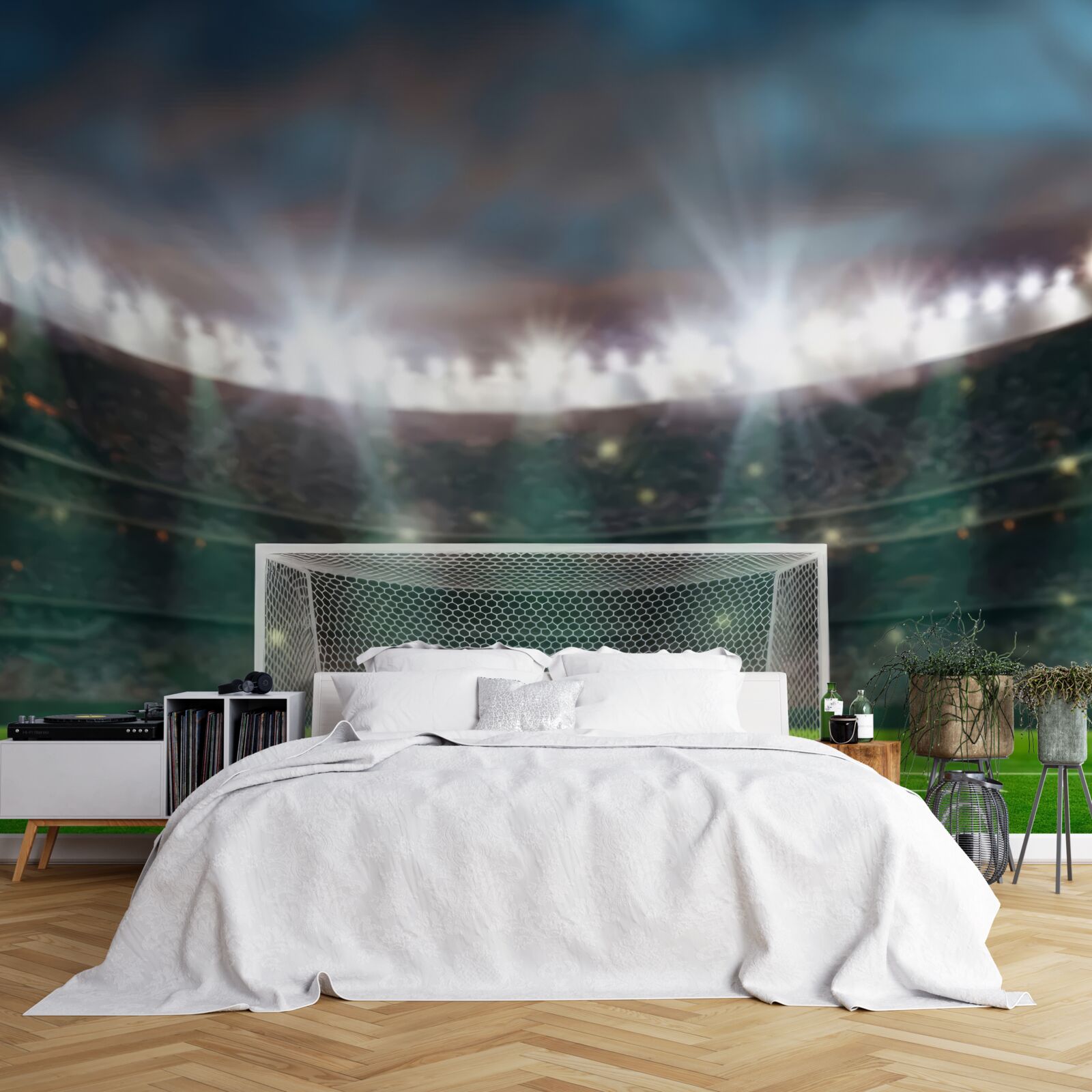 Fotobehang op het veld, naast het doel, ligt de bal