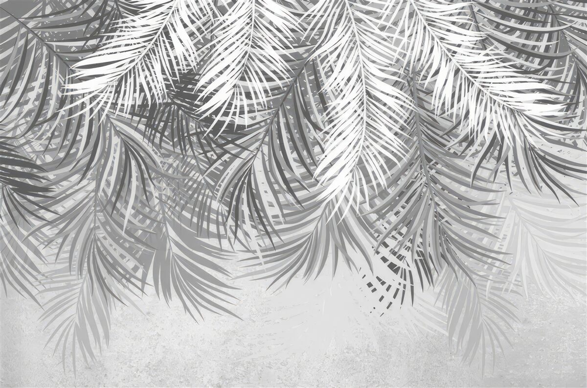 Fotobehang hangende varens in witte en grijze tinten