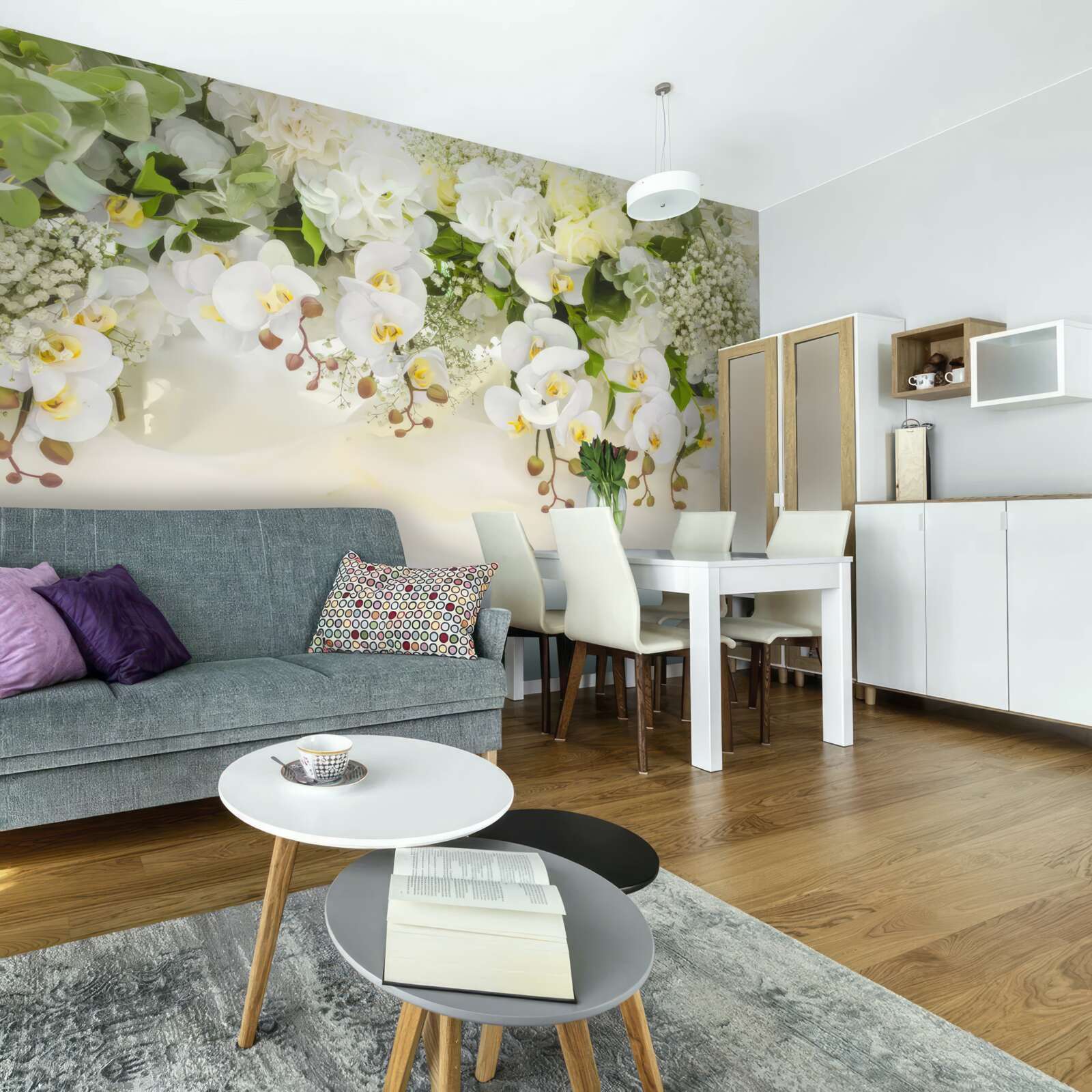 Fotobehang witte orchideeën bengelen