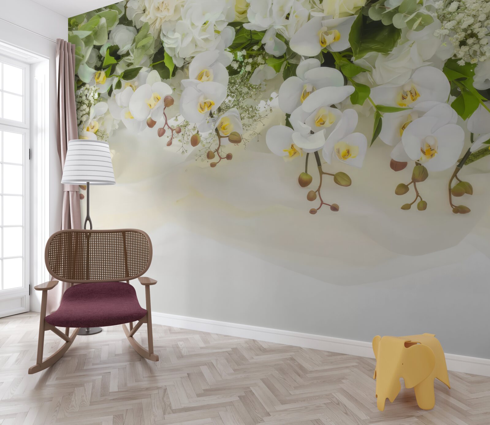 Fotobehang witte orchideeën bengelen