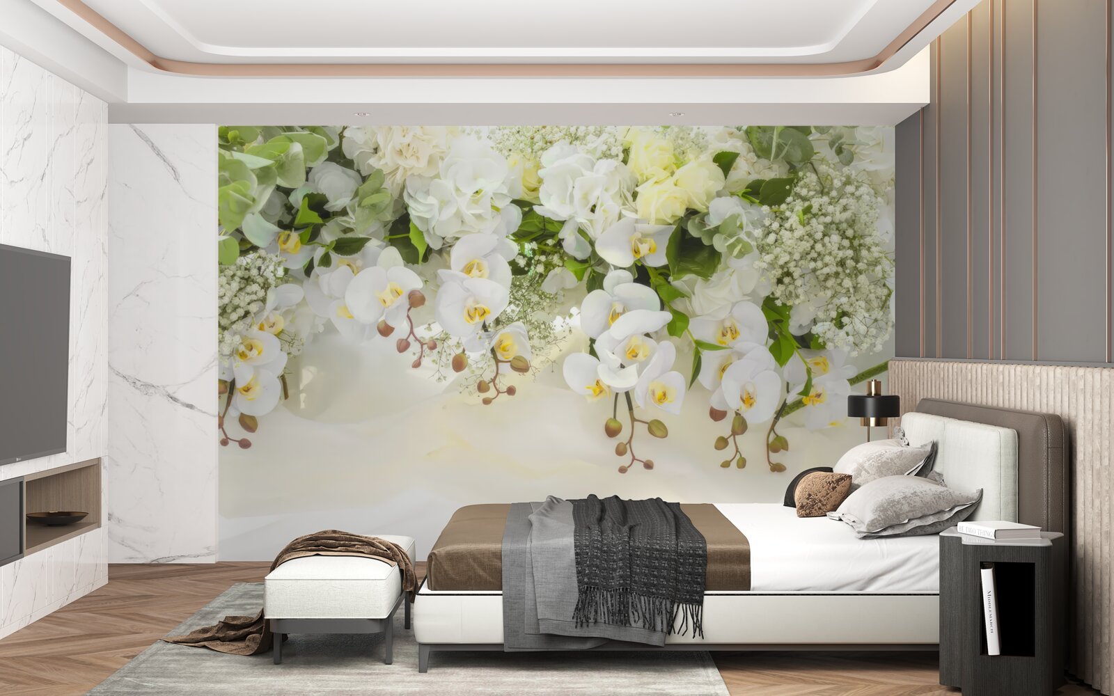 Fotobehang witte orchideeën bengelen