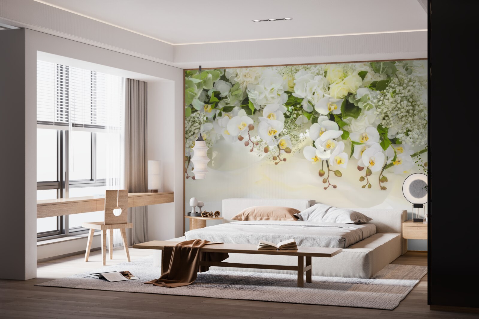 Fotobehang witte orchideeën bengelen