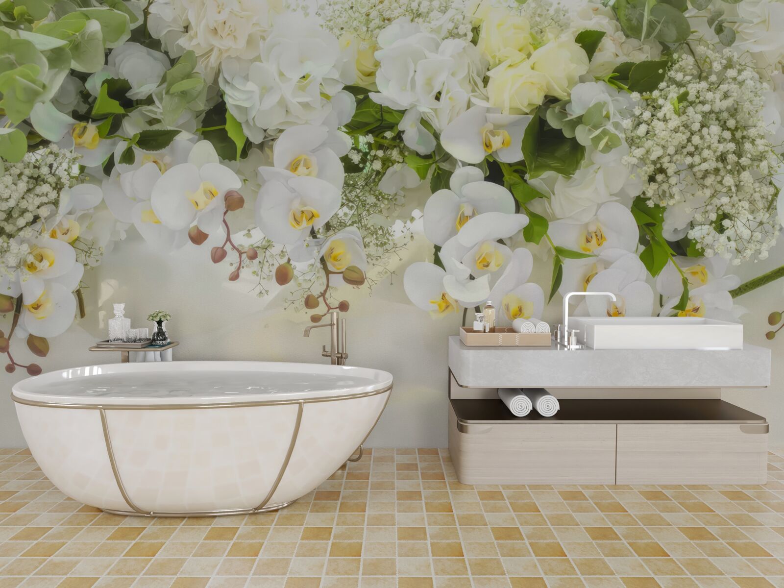 Fotobehang witte orchideeën bengelen