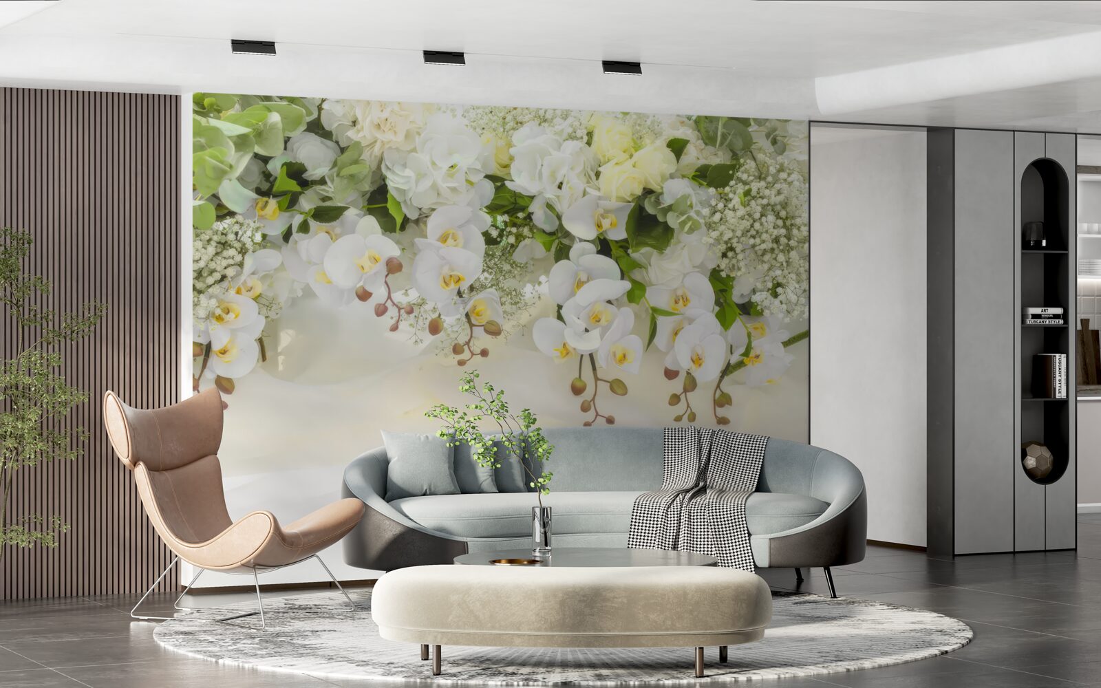 Fotobehang witte orchideeën bengelen