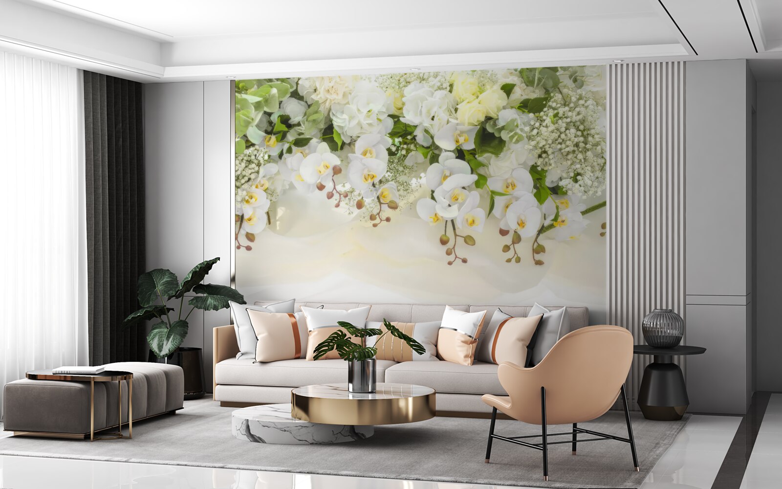 Fotobehang witte orchideeën bengelen