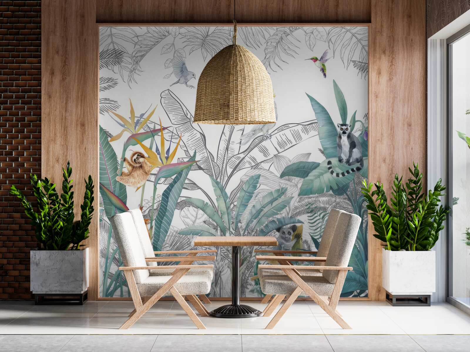 Fotobehang vogels en dieren op verschillende bladeren