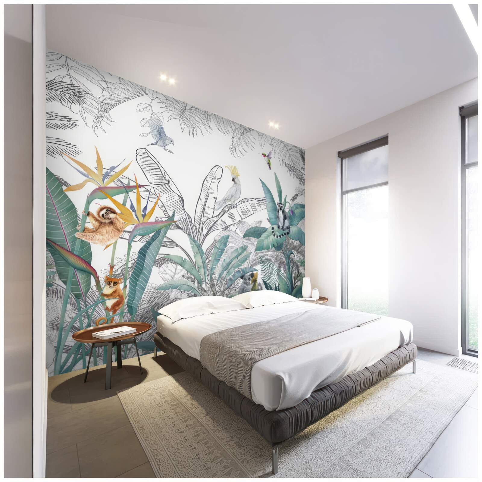 Fotobehang vogels en dieren op verschillende bladeren