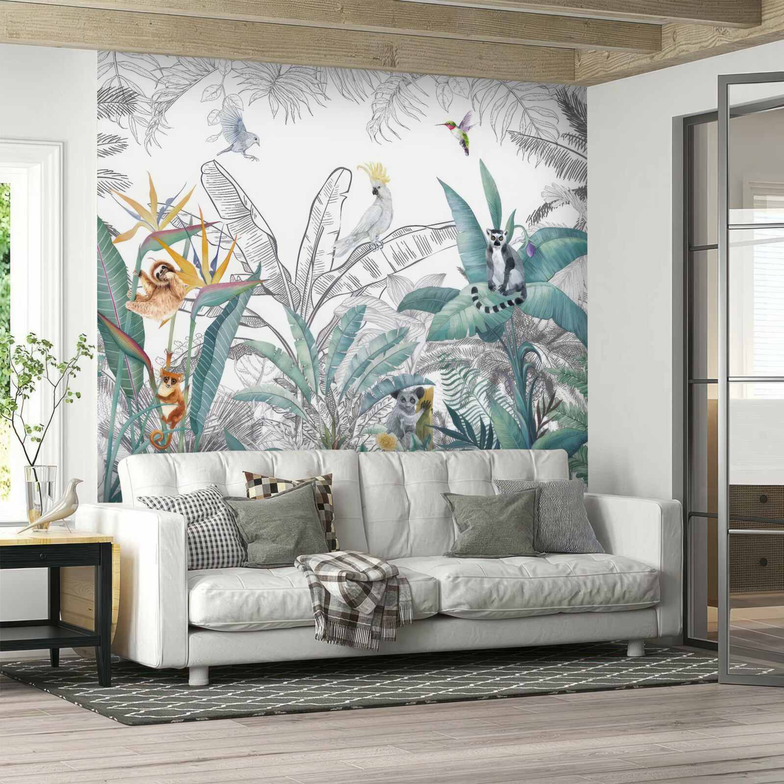Fotobehang vogels en dieren op verschillende bladeren