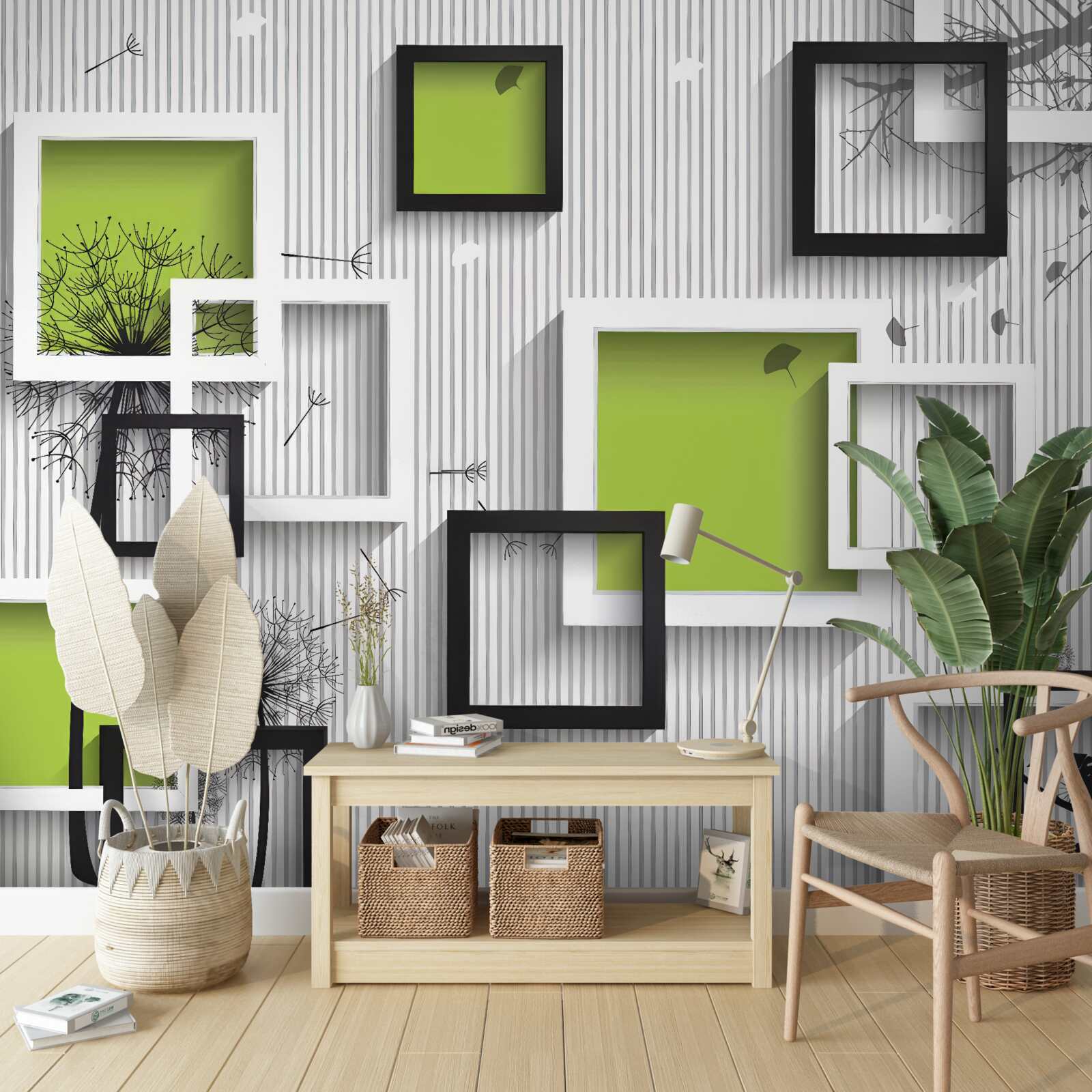 Fotobehang de kaders zijn zwart en wit