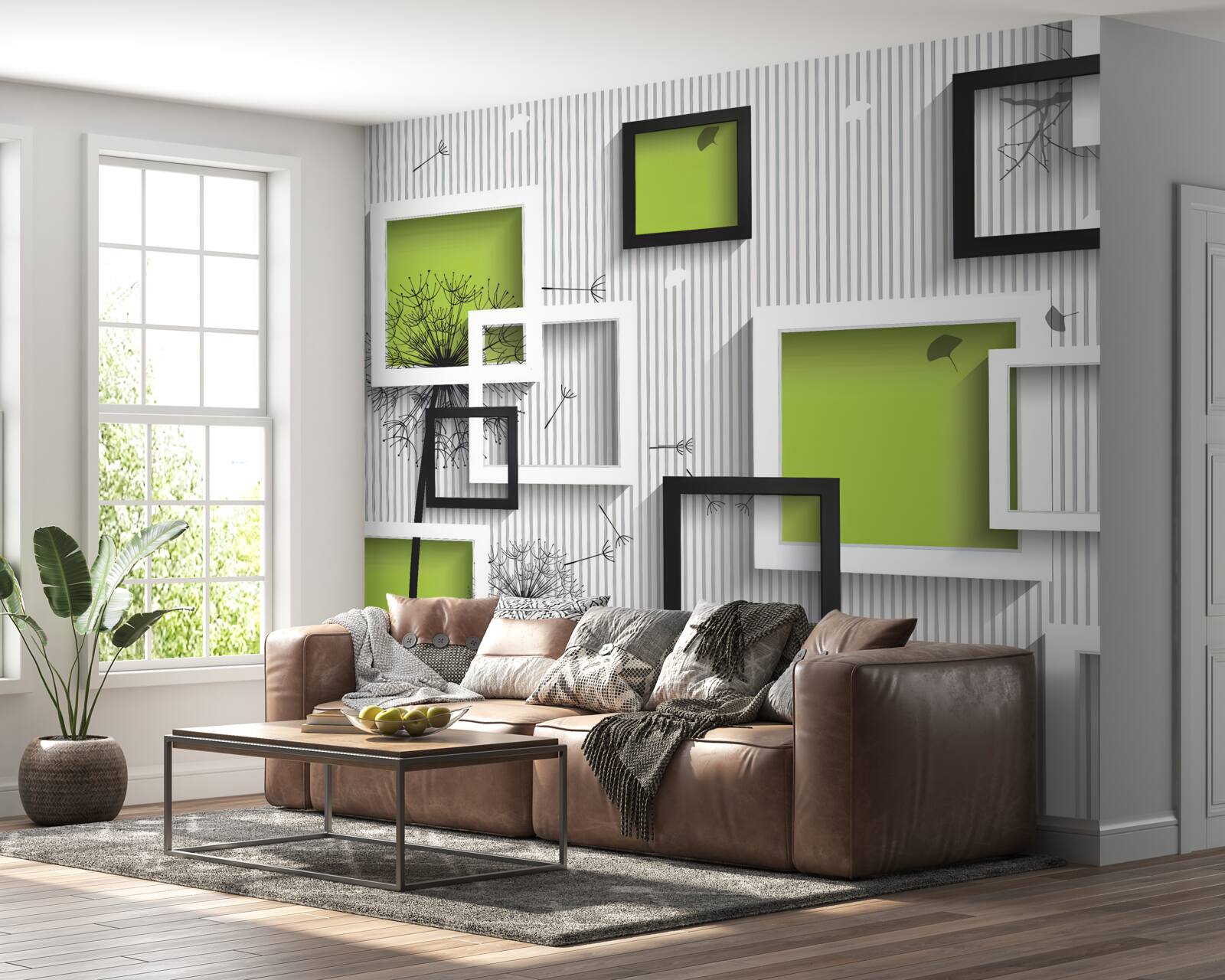 Fotobehang de kaders zijn zwart en wit