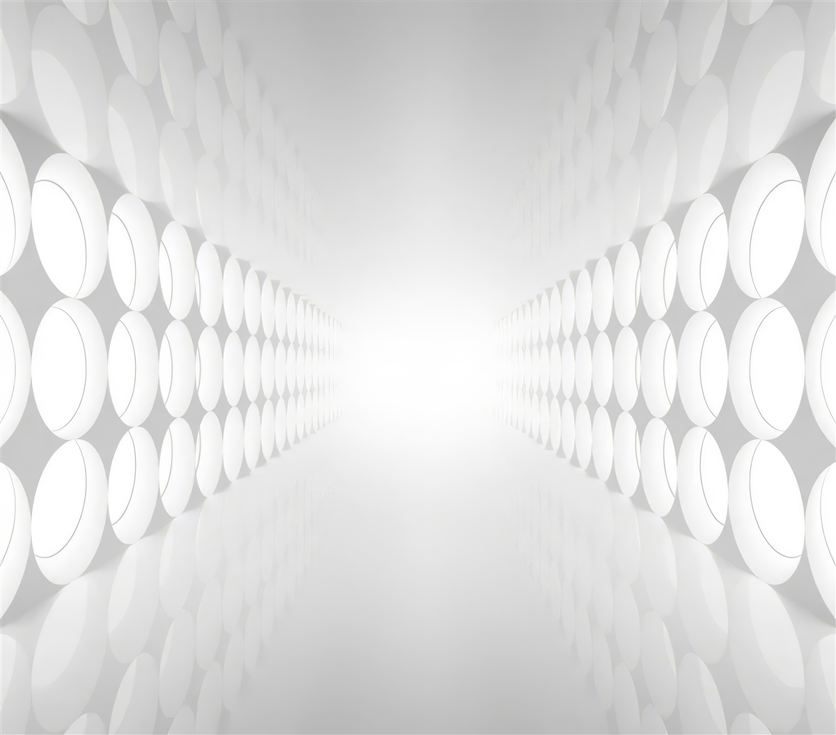 Fotobehang de tunnel is wit met verlichting aan het einde