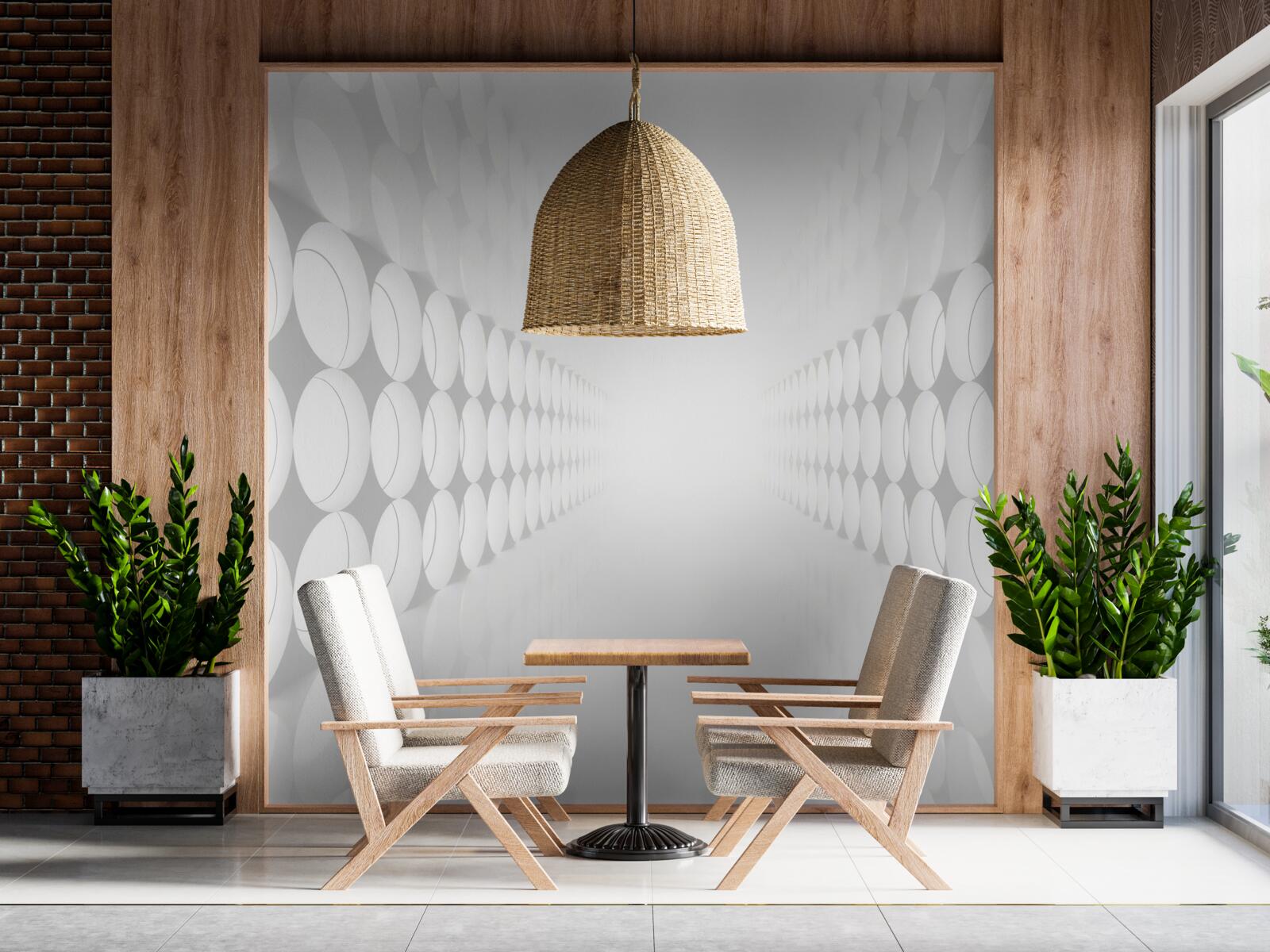 Fotobehang de tunnel is wit met verlichting aan het einde