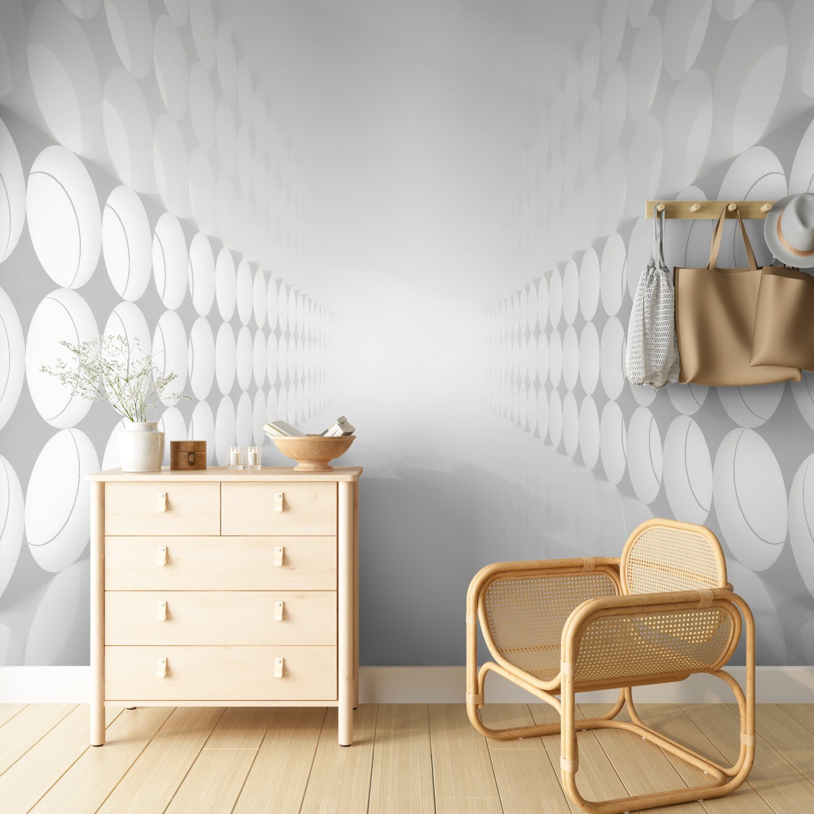 Fotobehang de tunnel is wit met verlichting aan het einde