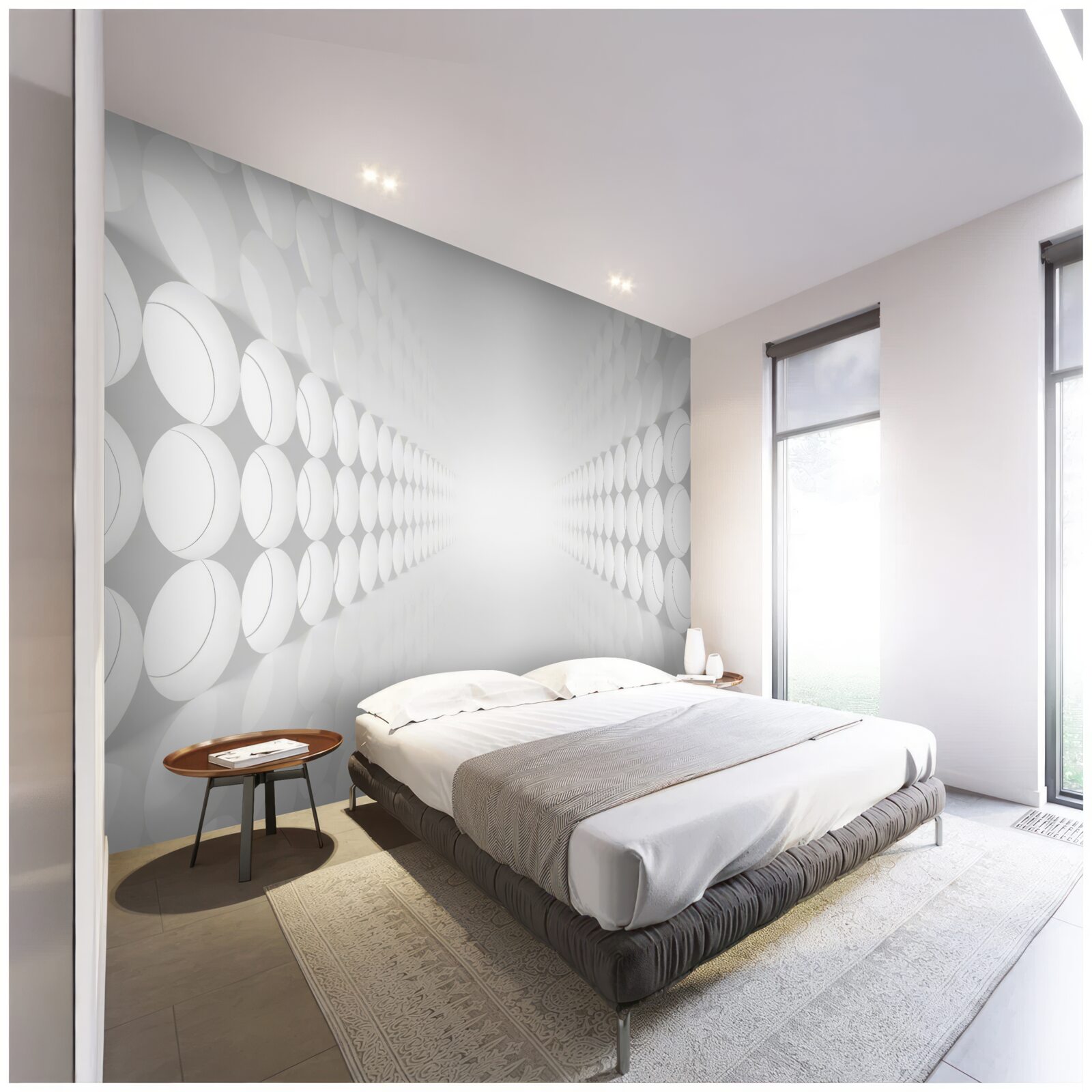 Fotobehang de tunnel is wit met verlichting aan het einde