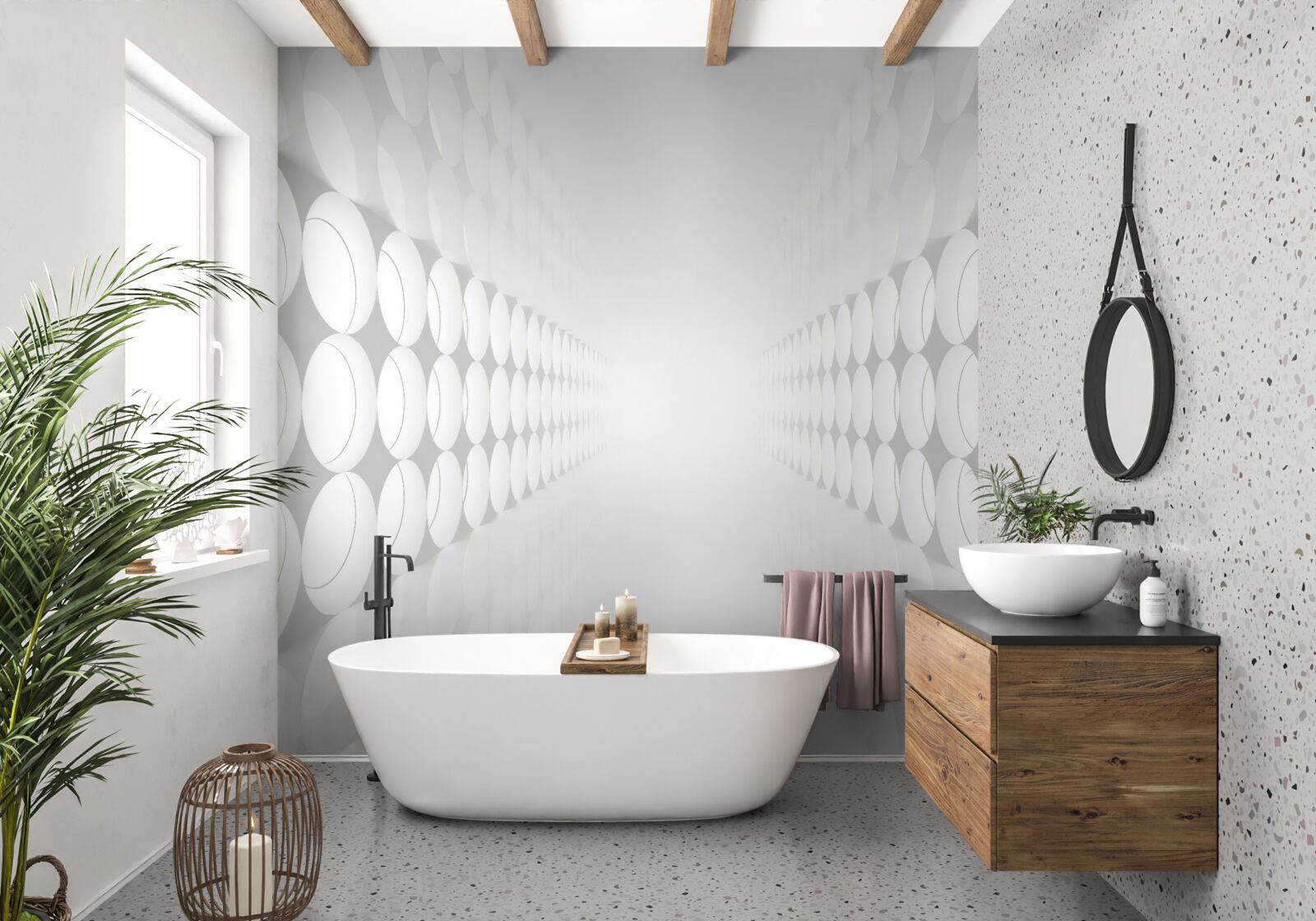 Fotobehang de tunnel is wit met verlichting aan het einde