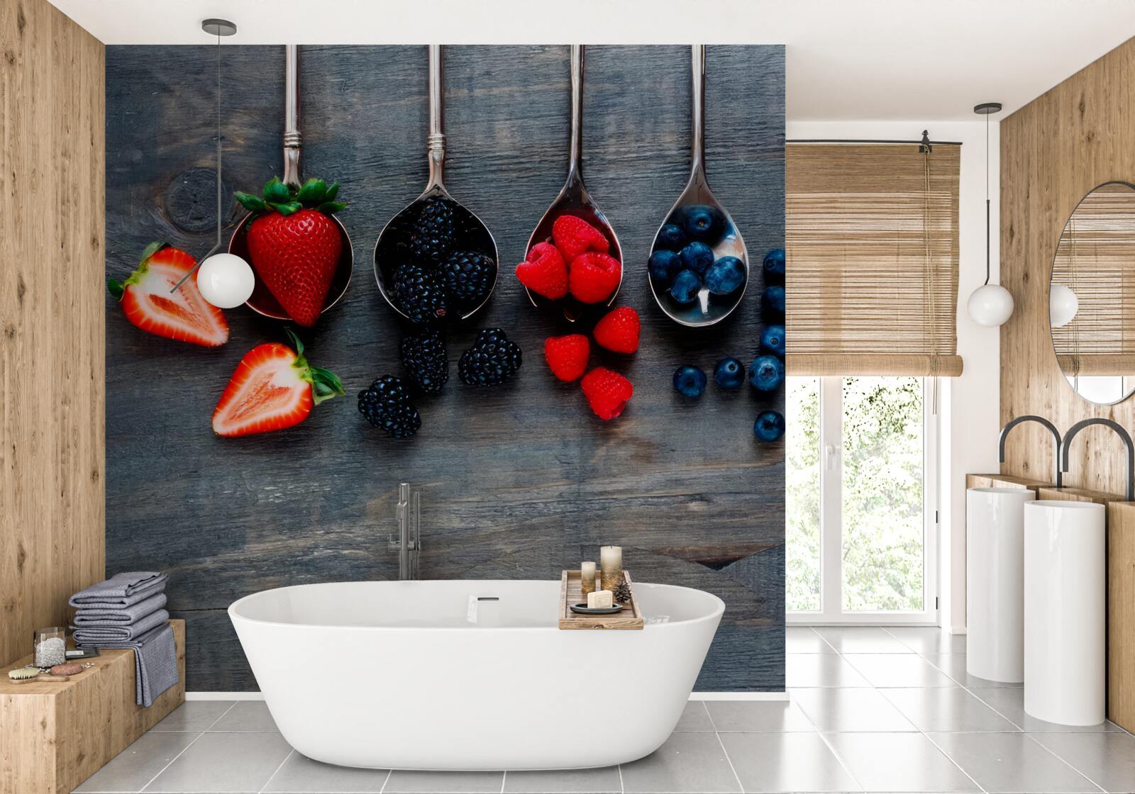 Fotobehang Lepels gevuld met bessen