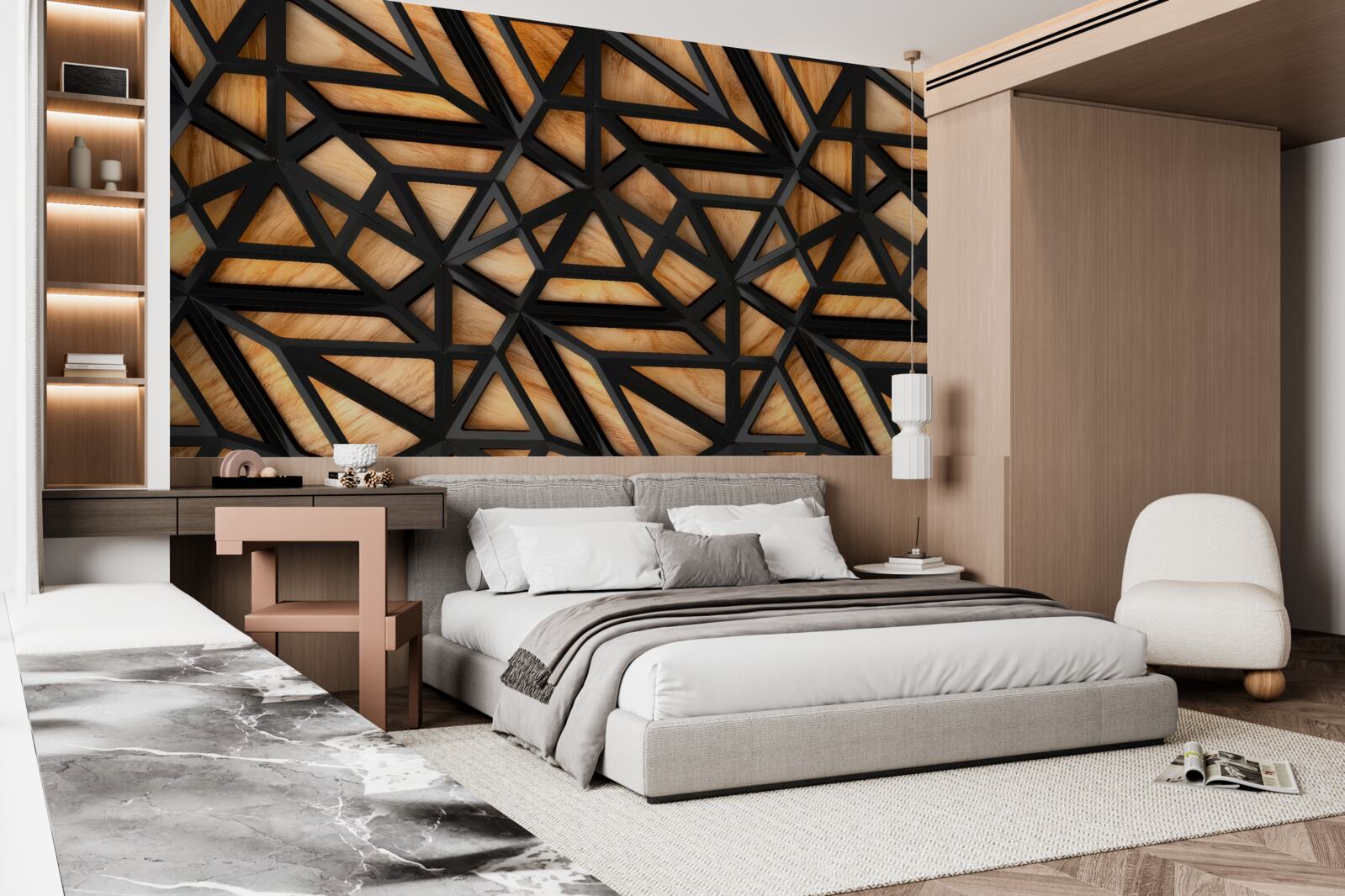 Fotobehang donkere lijnen op een bruine achtergrond