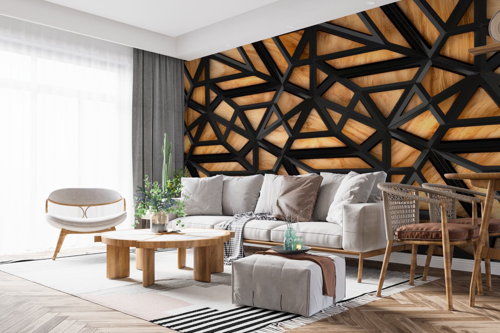 Fotobehang donkere lijnen op een bruine achtergrond