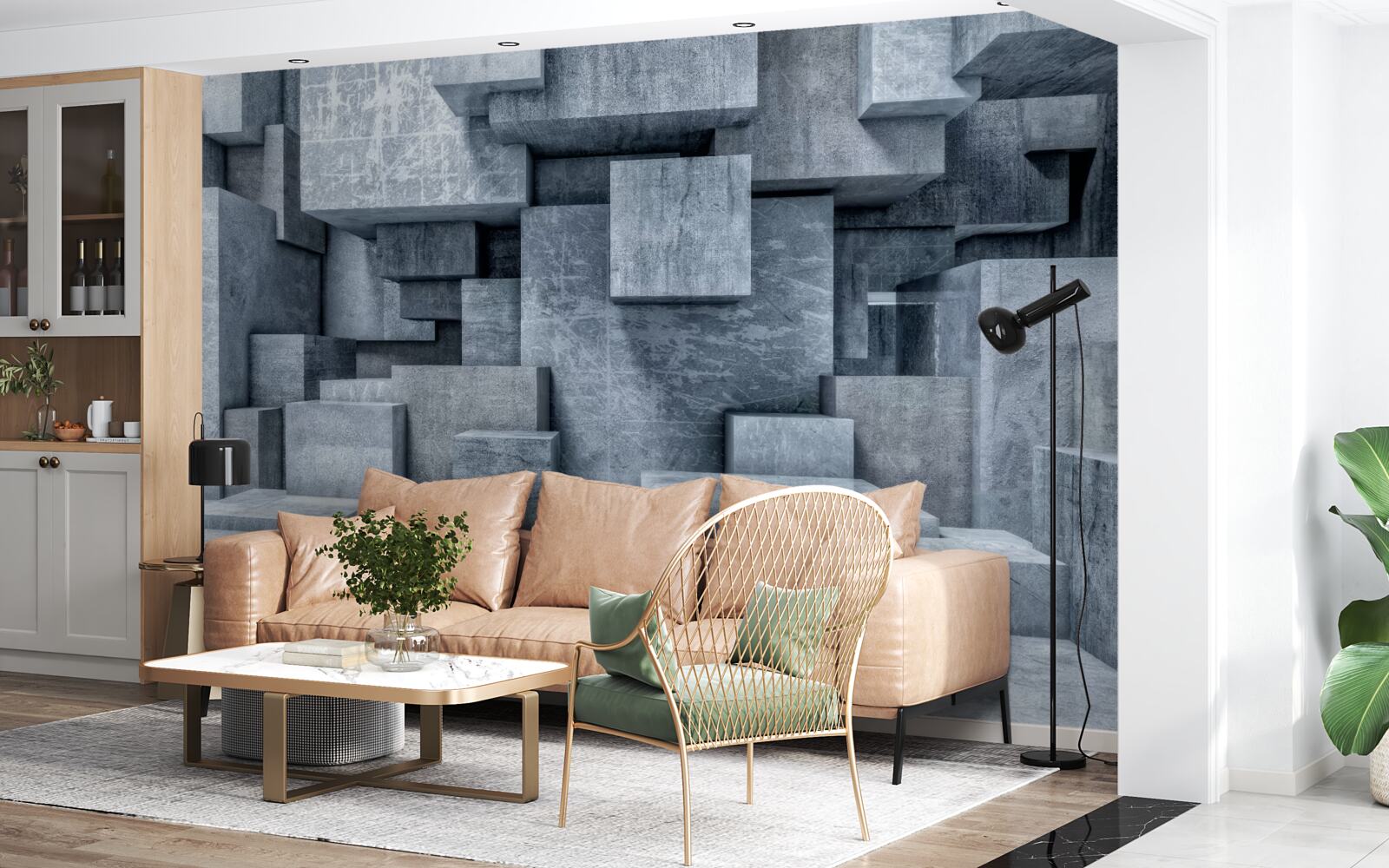 Fotobehang driedimensionale grijze kubussen