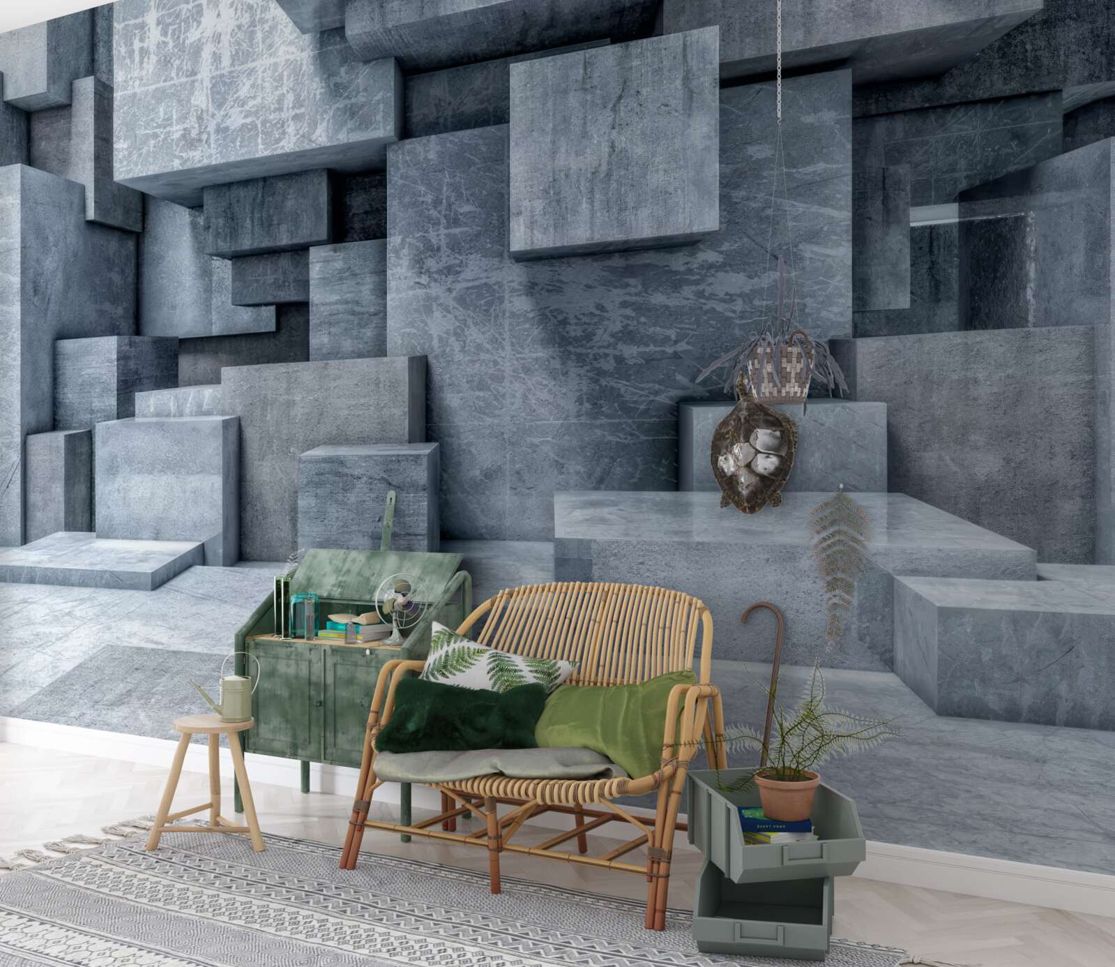 Fotobehang driedimensionale grijze kubussen