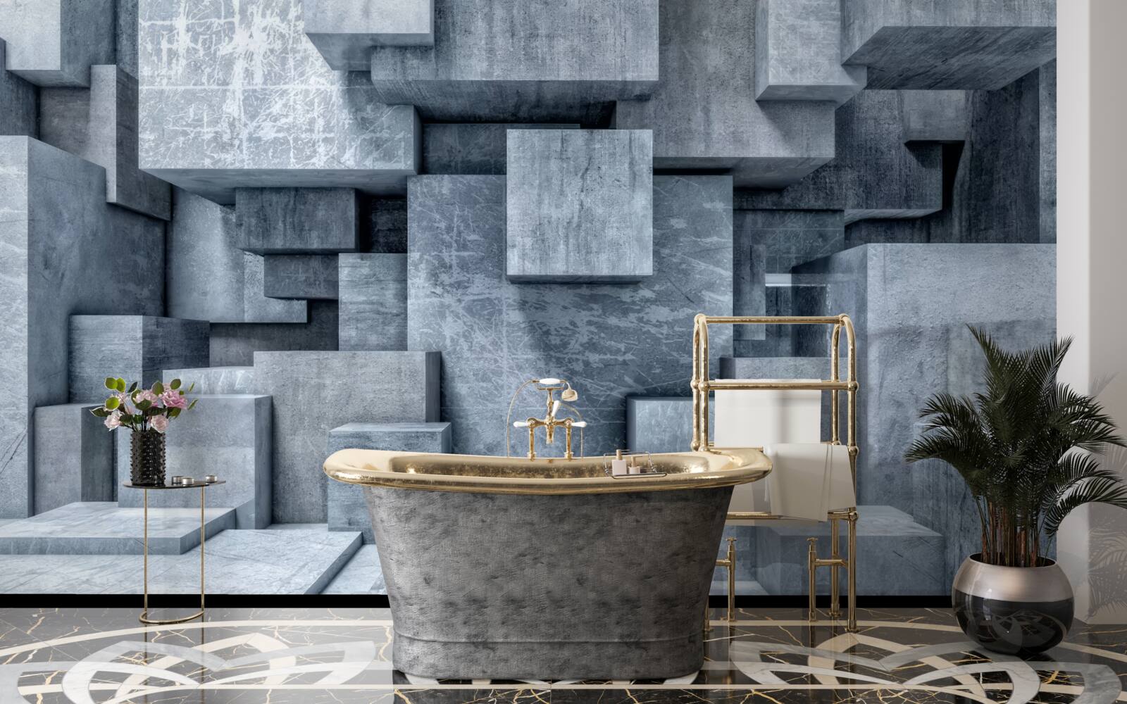 Fotobehang driedimensionale grijze kubussen