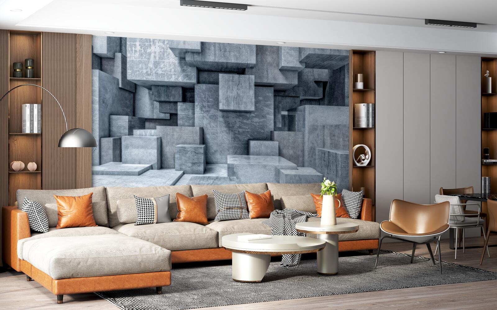 Fotobehang driedimensionale grijze kubussen