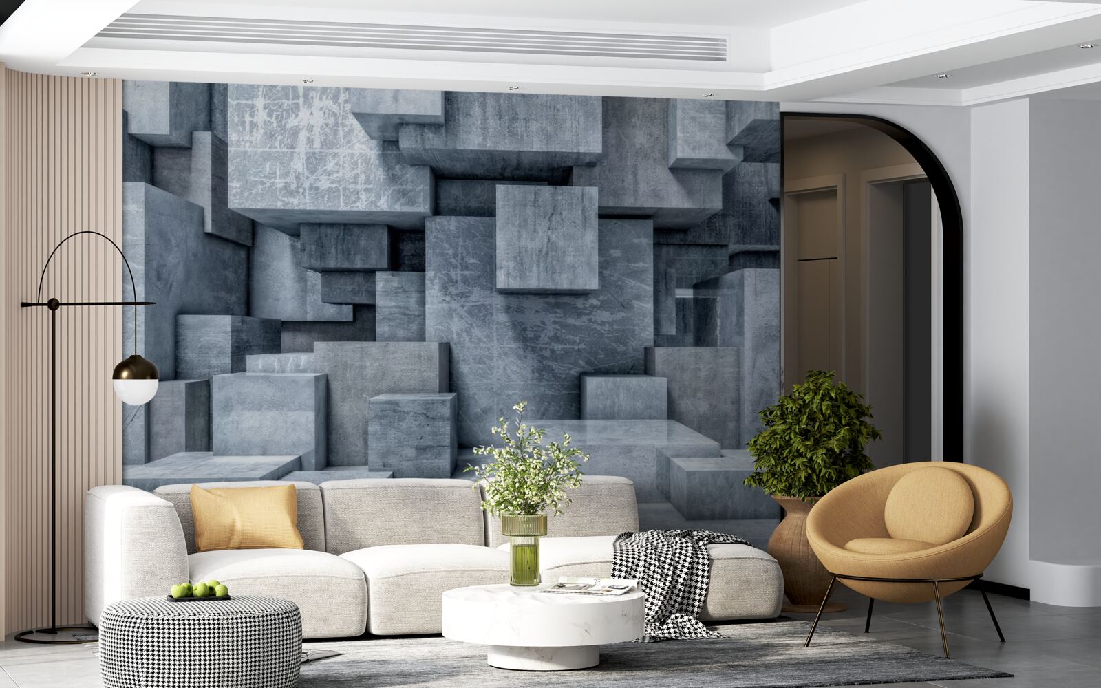 Fotobehang driedimensionale grijze kubussen