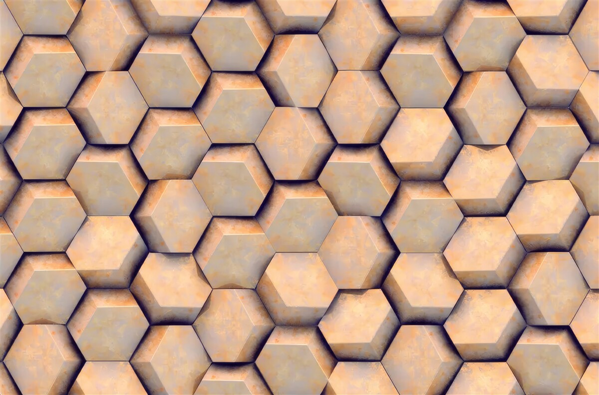 Fotobehang bruine zeshoeken met een driedimensionale vorm