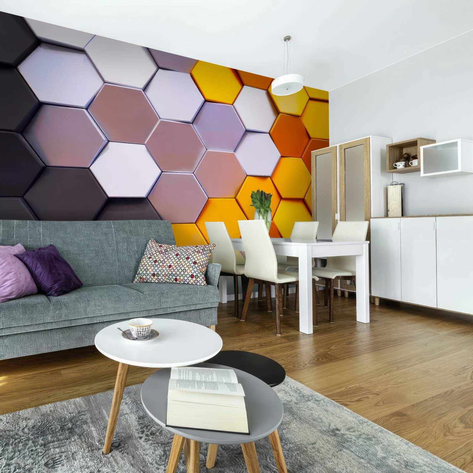 Fotobehang veelkleurige zeshoekige vormen