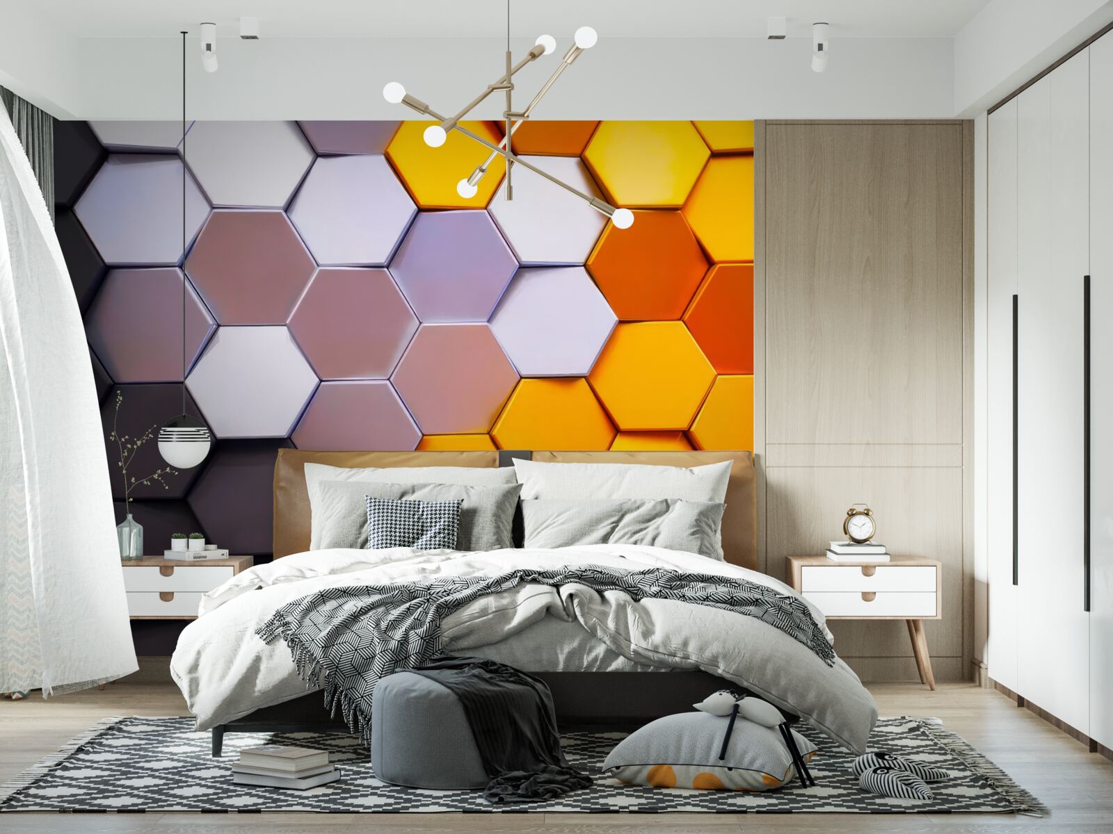 Fotobehang veelkleurige zeshoekige vormen