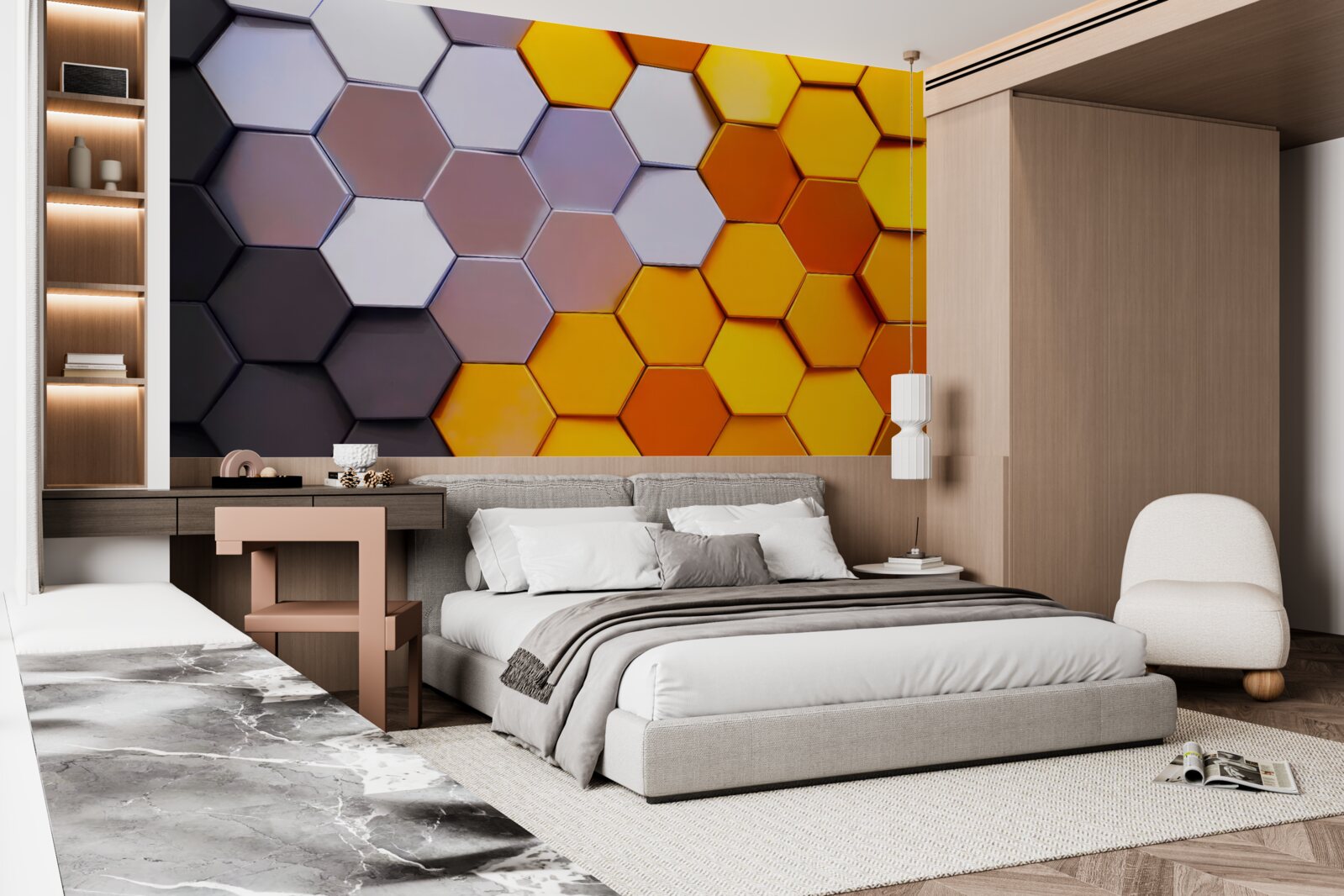 Fotobehang veelkleurige zeshoekige vormen