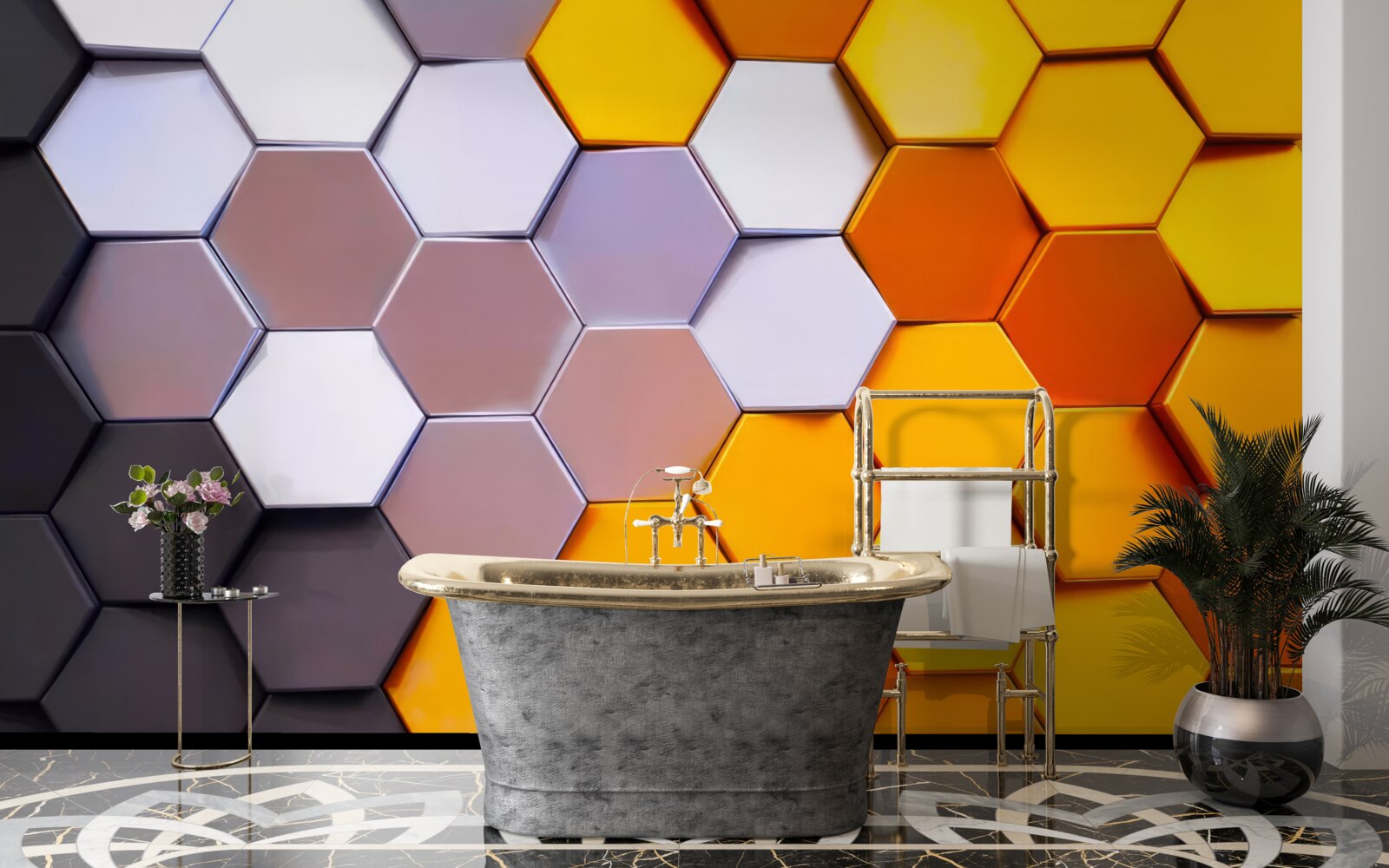 Fotobehang veelkleurige zeshoekige vormen