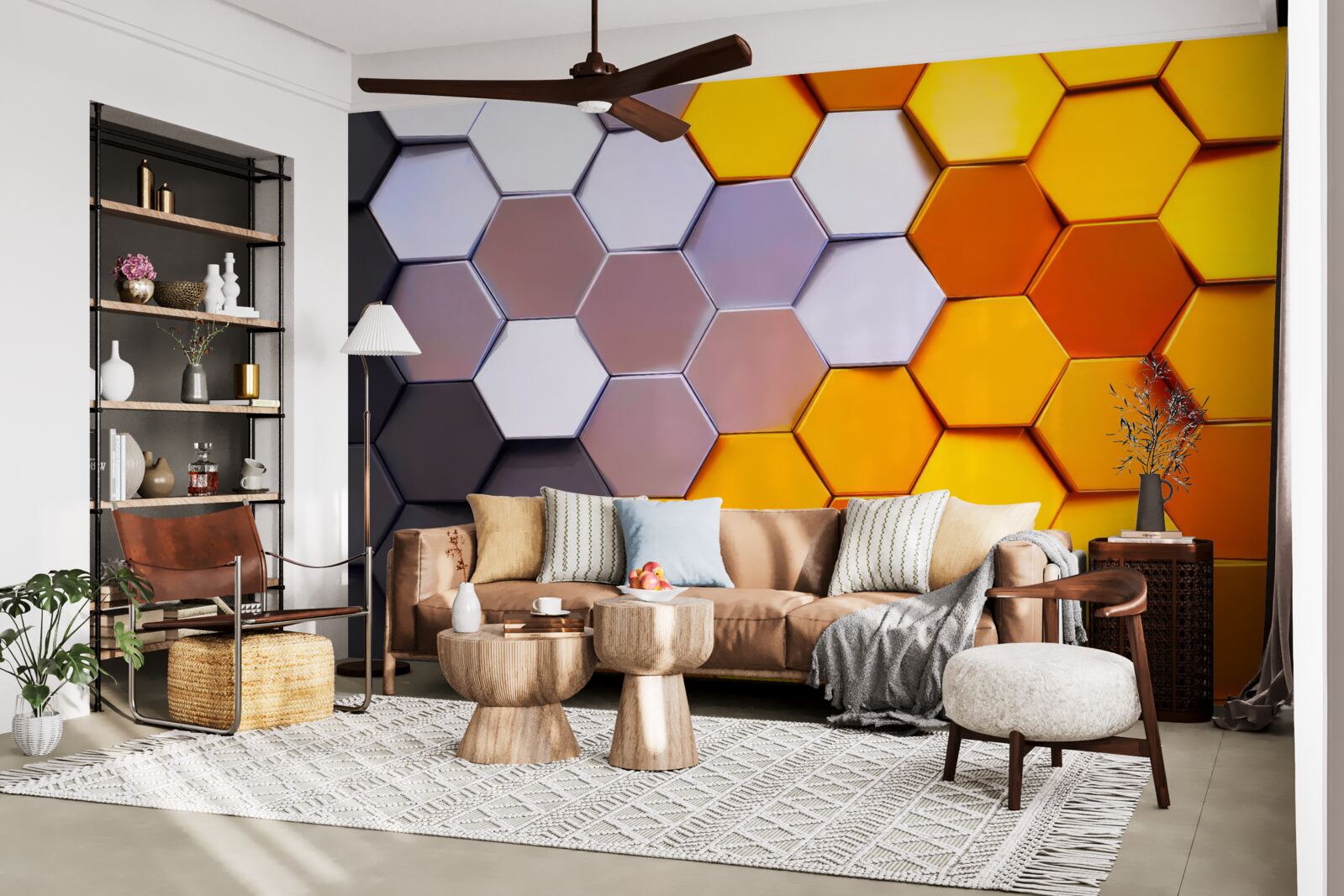 Fotobehang veelkleurige zeshoekige vormen