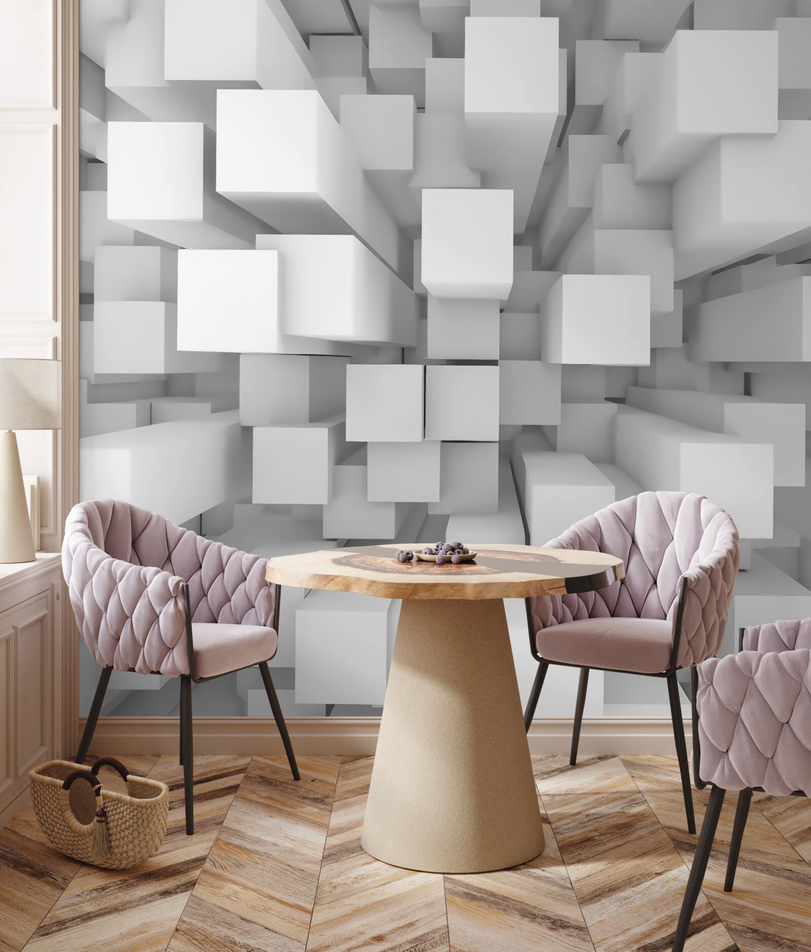 Fotobehang driedimensionale witte parallellepipeda