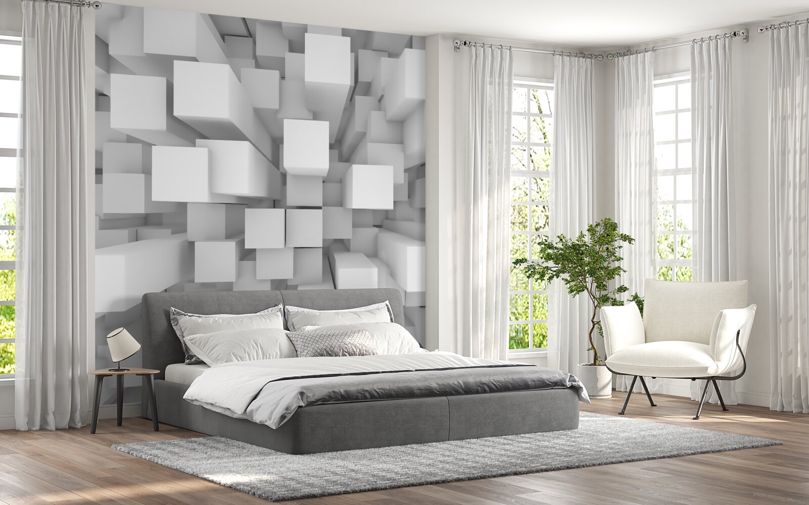 Fotobehang driedimensionale witte parallellepipeda