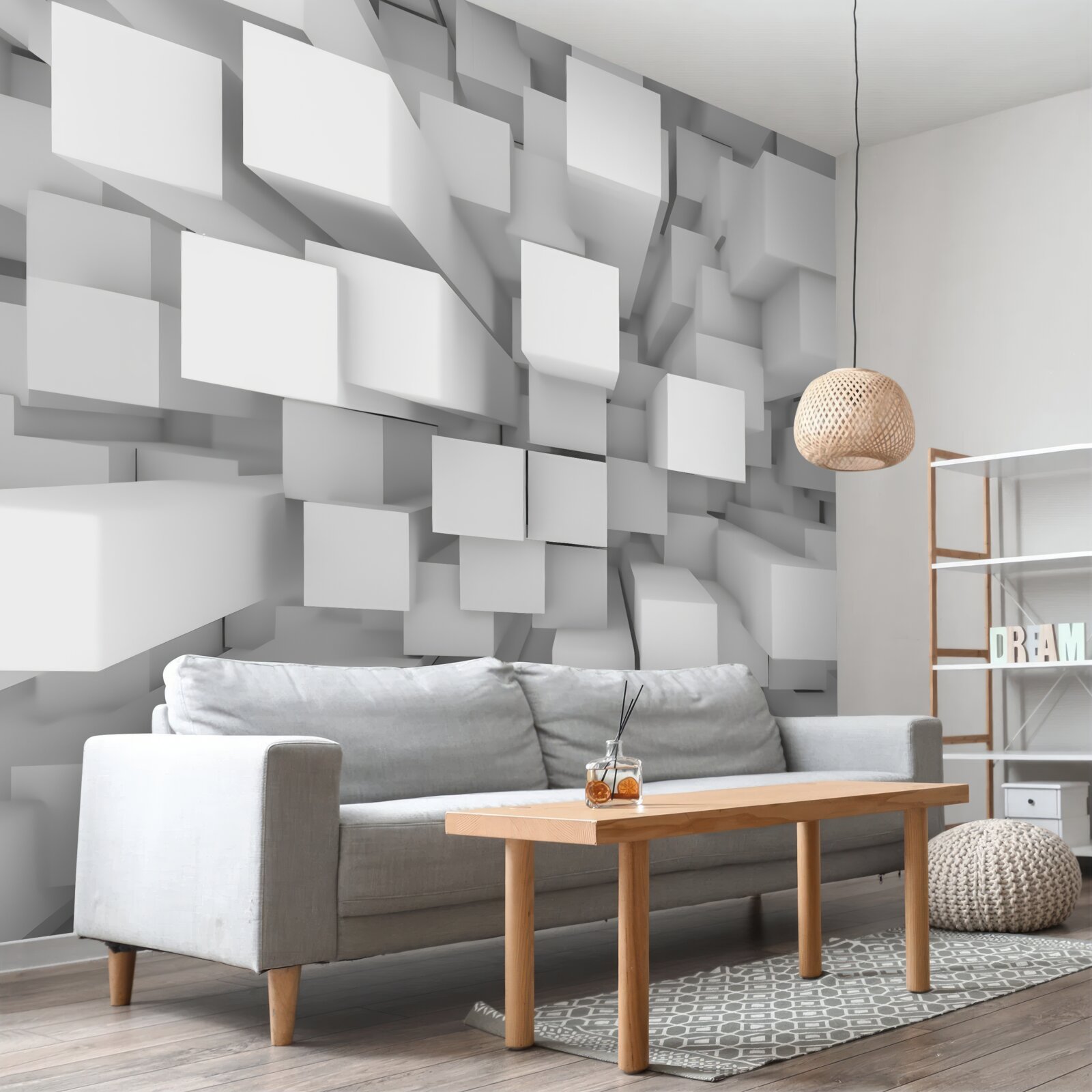 Fotobehang driedimensionale witte parallellepipeda