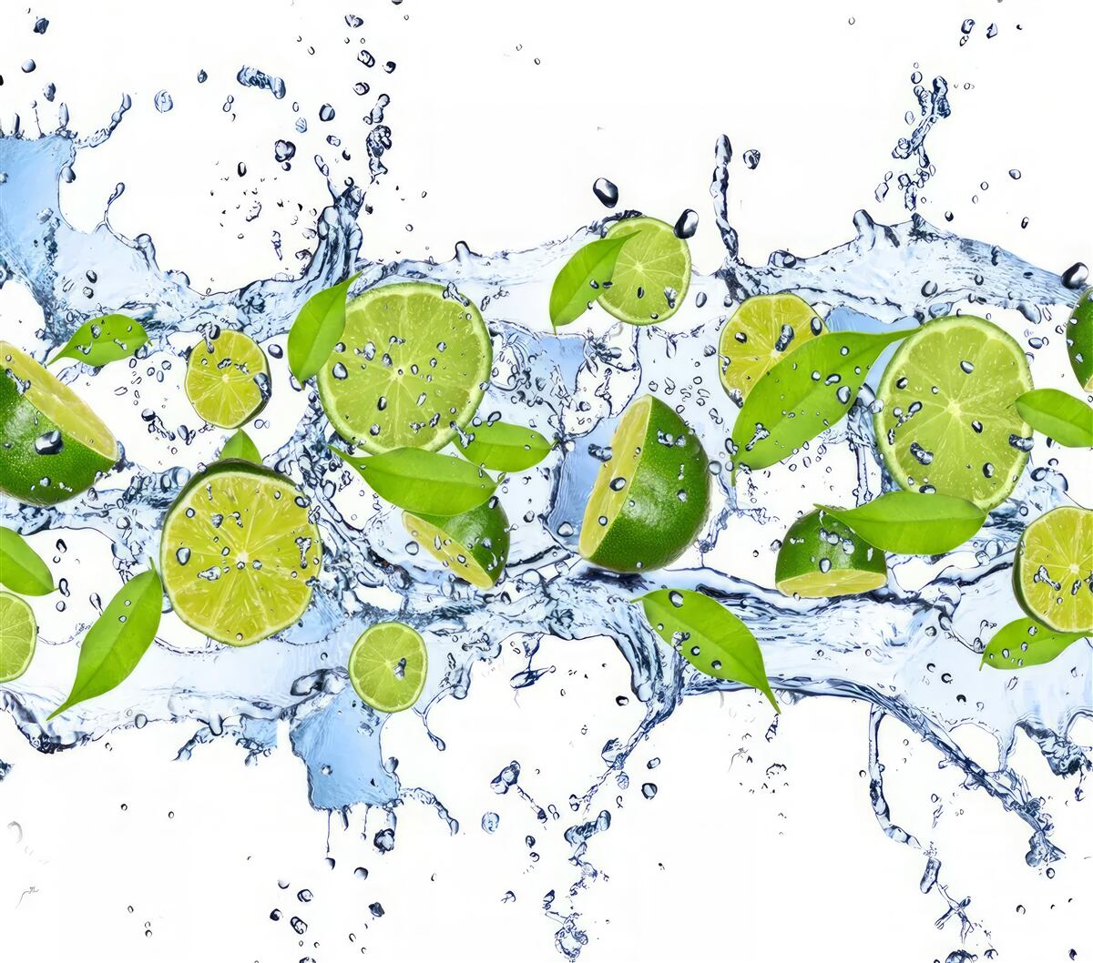 Fotobehang limoenen in plakjes gesneden en in water gelegd