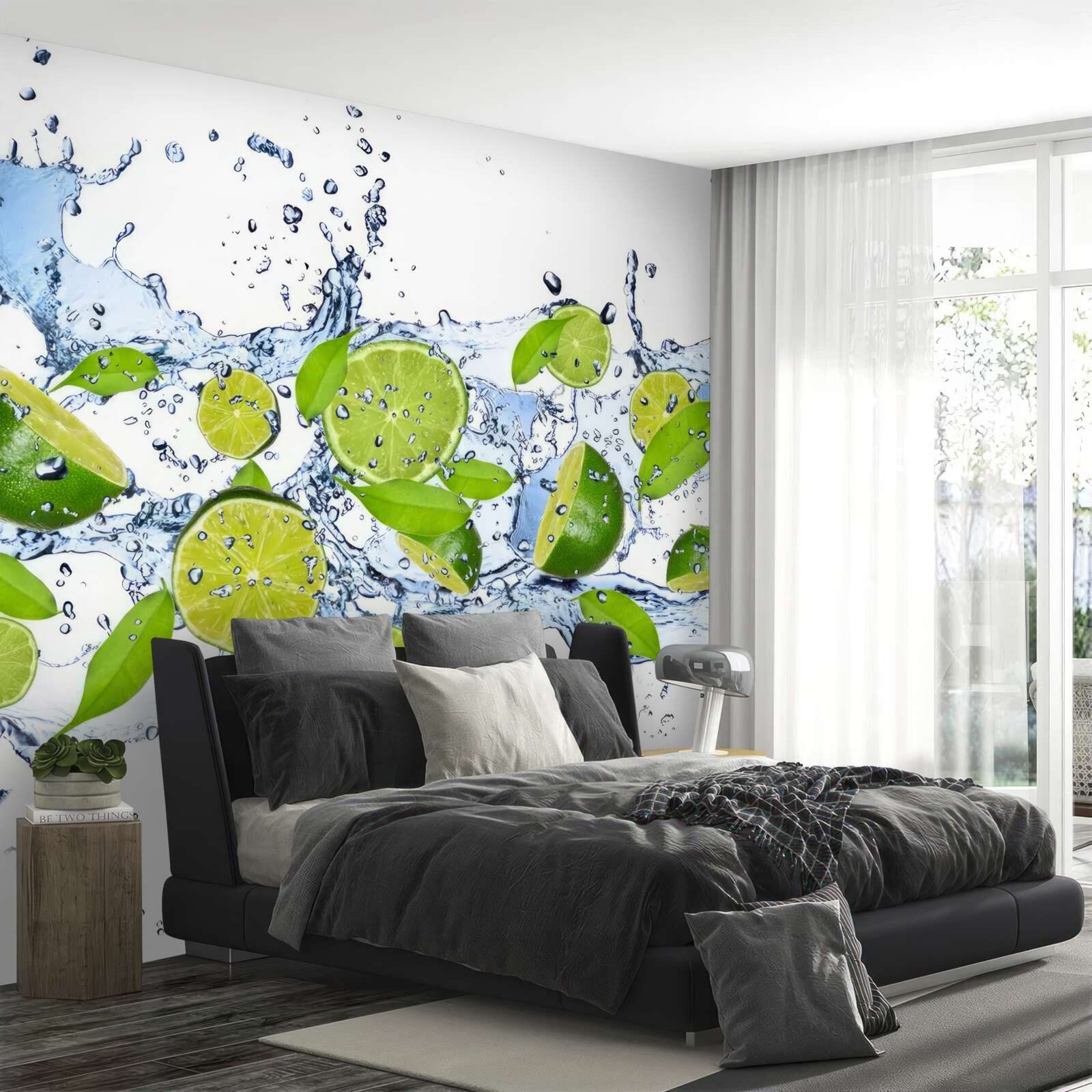 Fotobehang limoenen in plakjes gesneden en in water gelegd