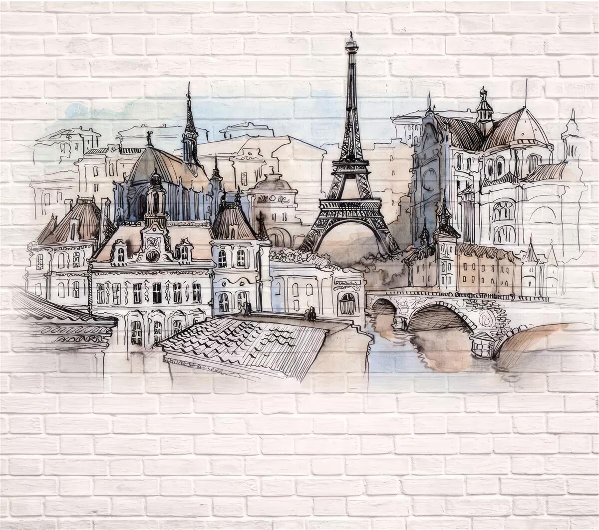 Fotobehang afbeelding van parijs op een bakstenen muur