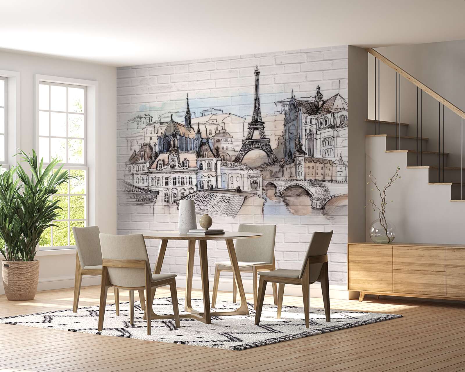 Fotobehang afbeelding van parijs op een bakstenen muur