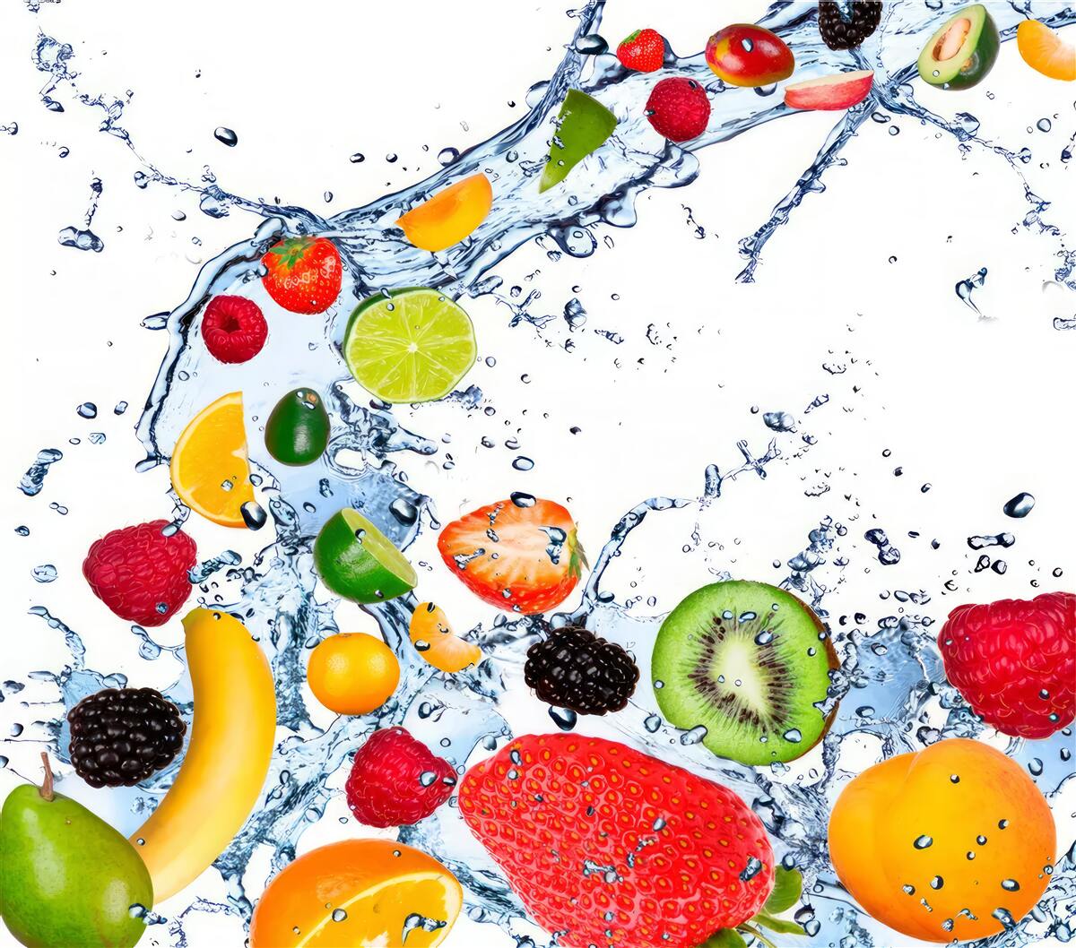 Fotobehang snijd het fruit in stukken en leg het in water