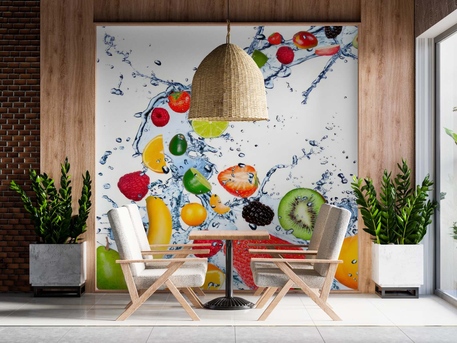 Fotobehang snijd het fruit in stukken en leg het in water