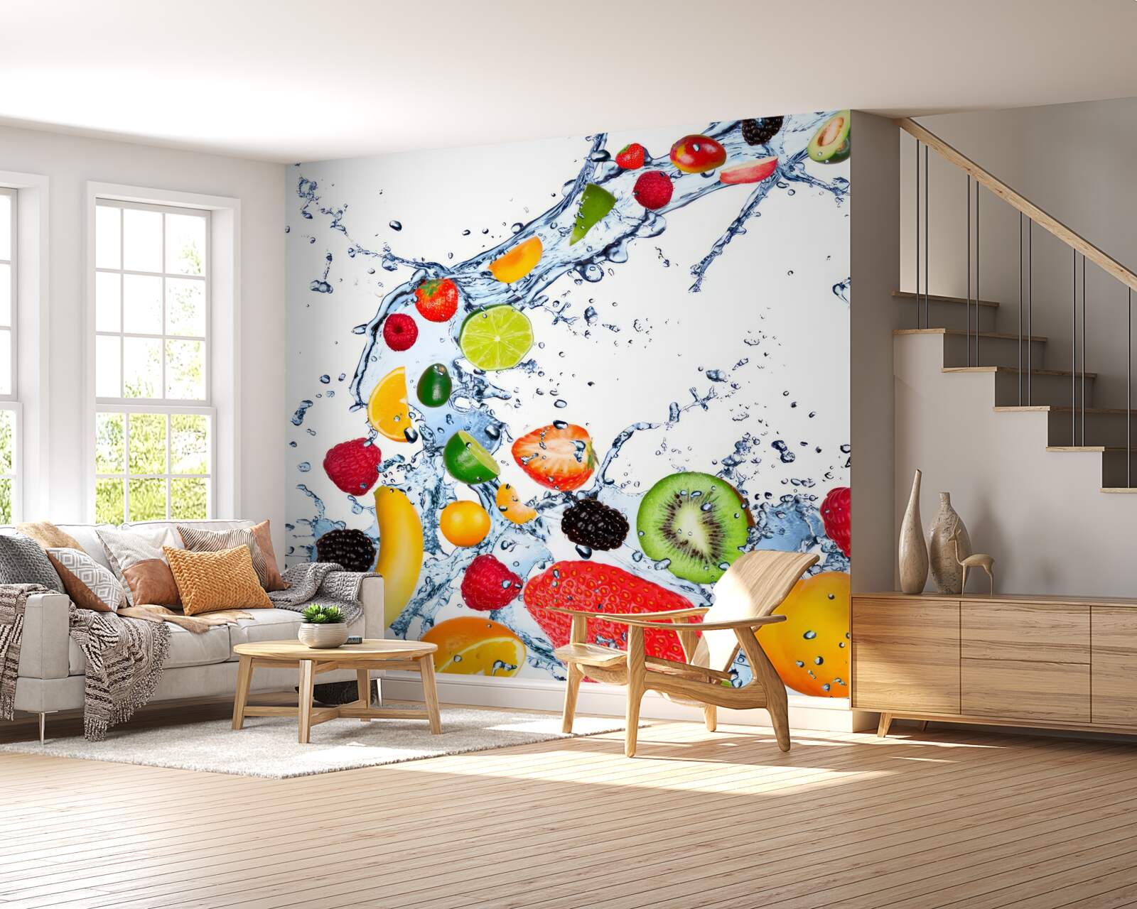 Fotobehang snijd het fruit in stukken en leg het in water