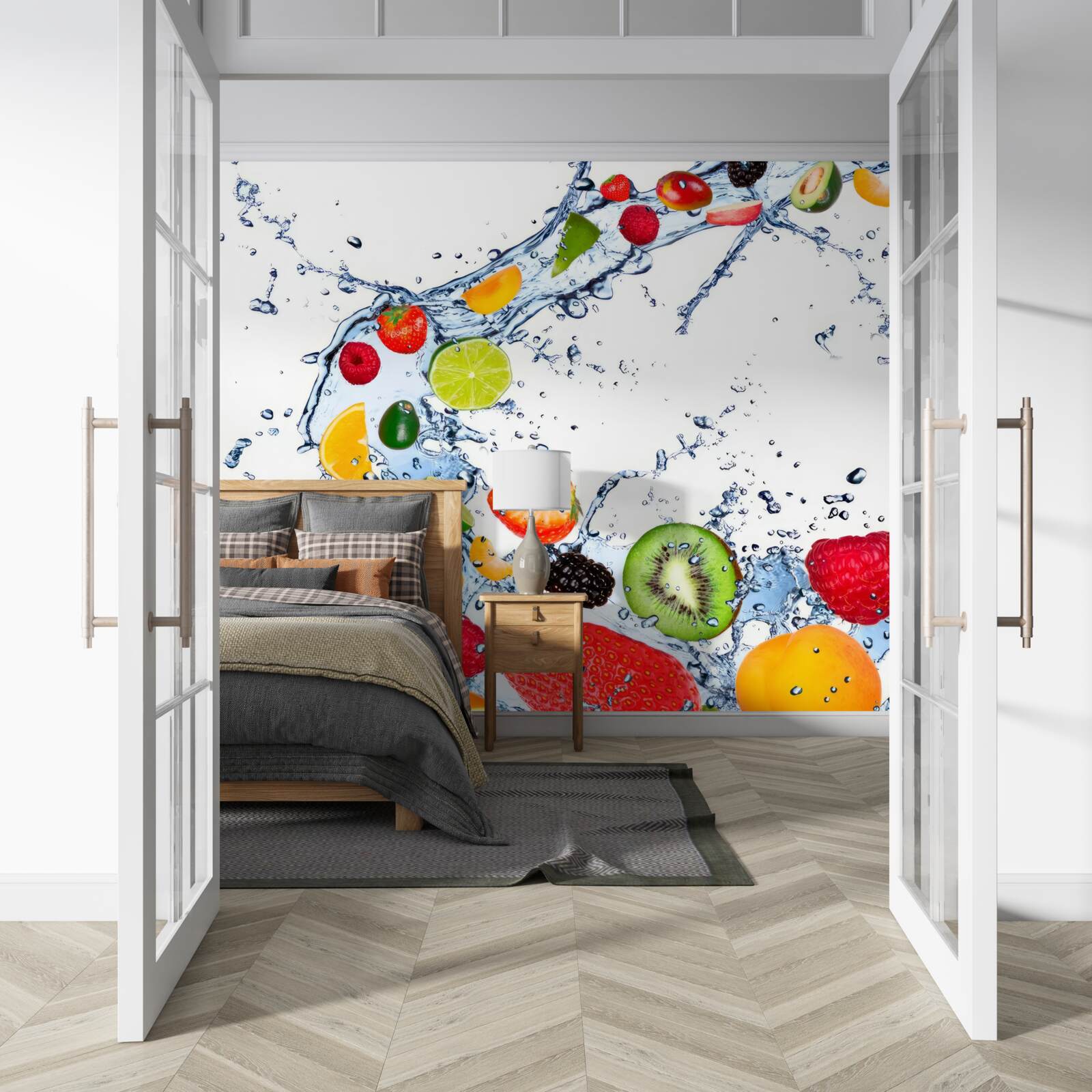 Fotobehang snijd het fruit in stukken en leg het in water