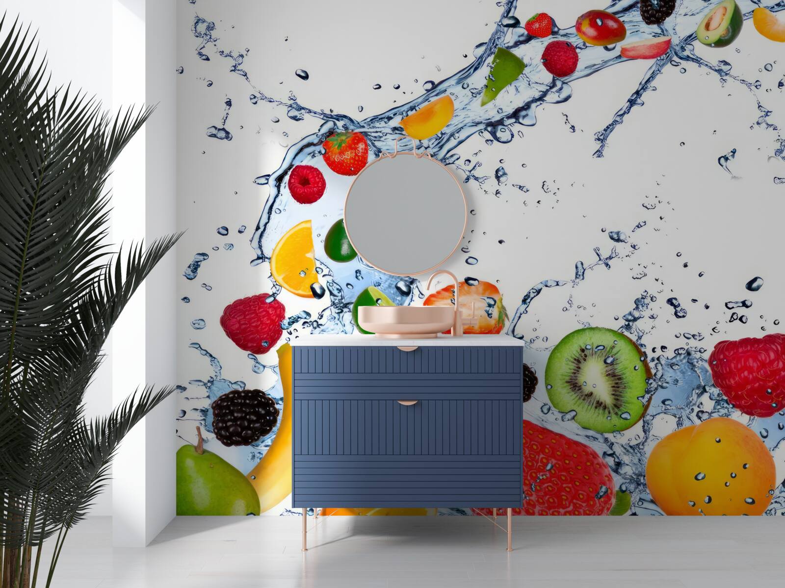 Fotobehang snijd het fruit in stukken en leg het in water