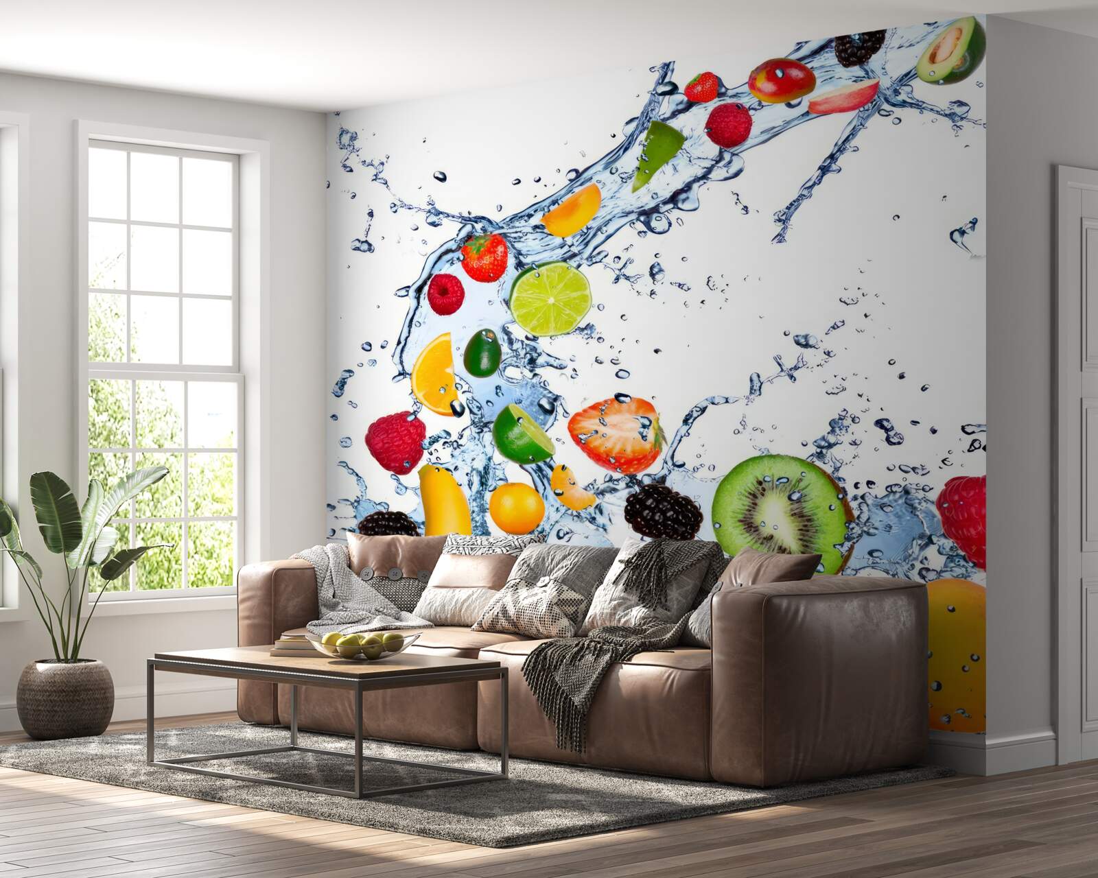 Fotobehang snijd het fruit in stukken en leg het in water