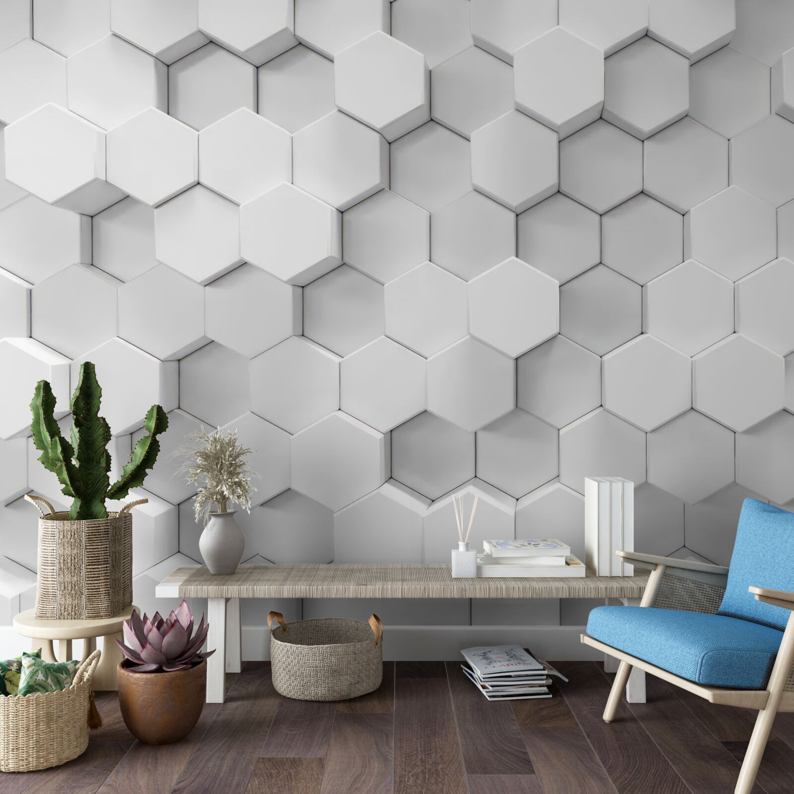 Fotobehang veel witte zeshoeken