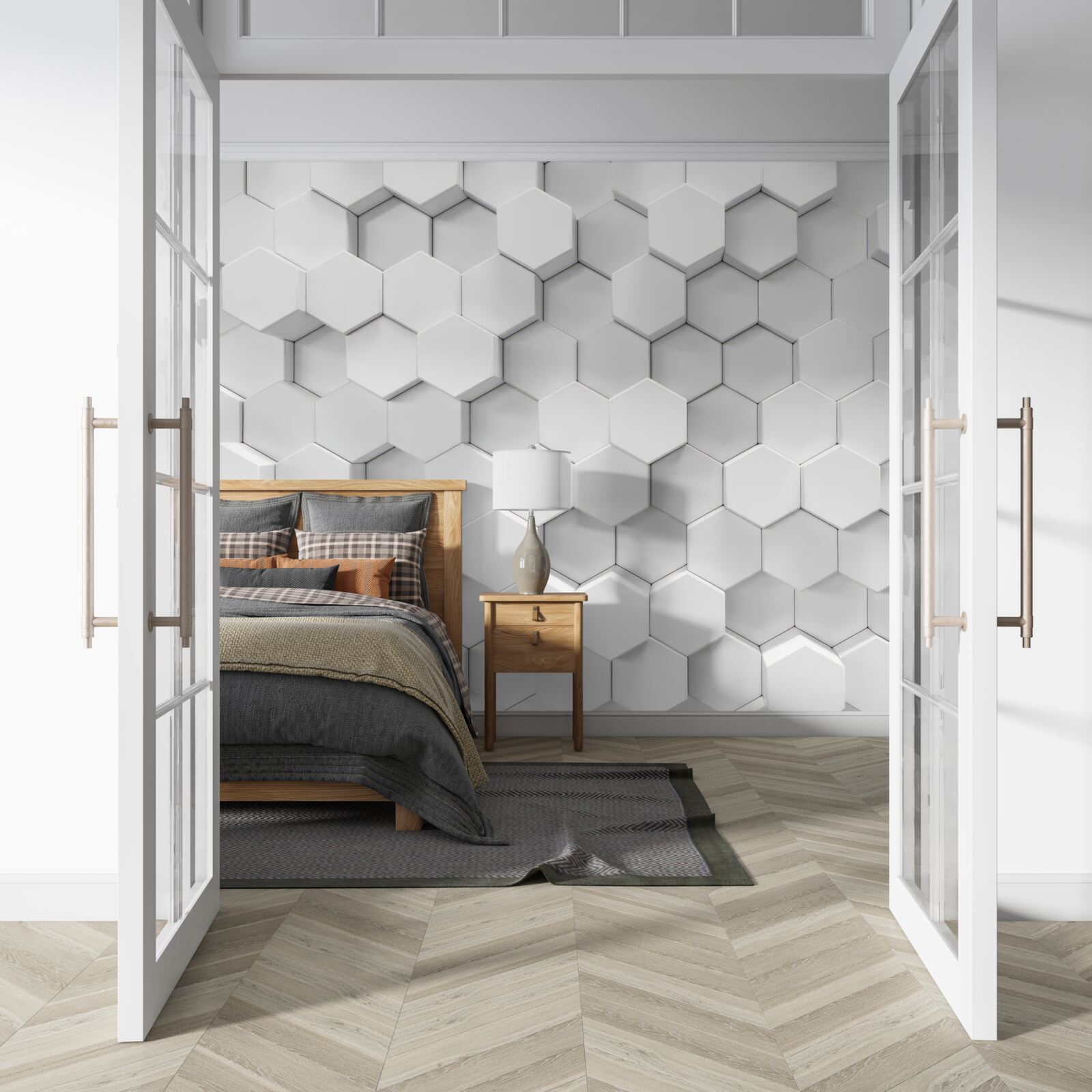 Fotobehang veel witte zeshoeken