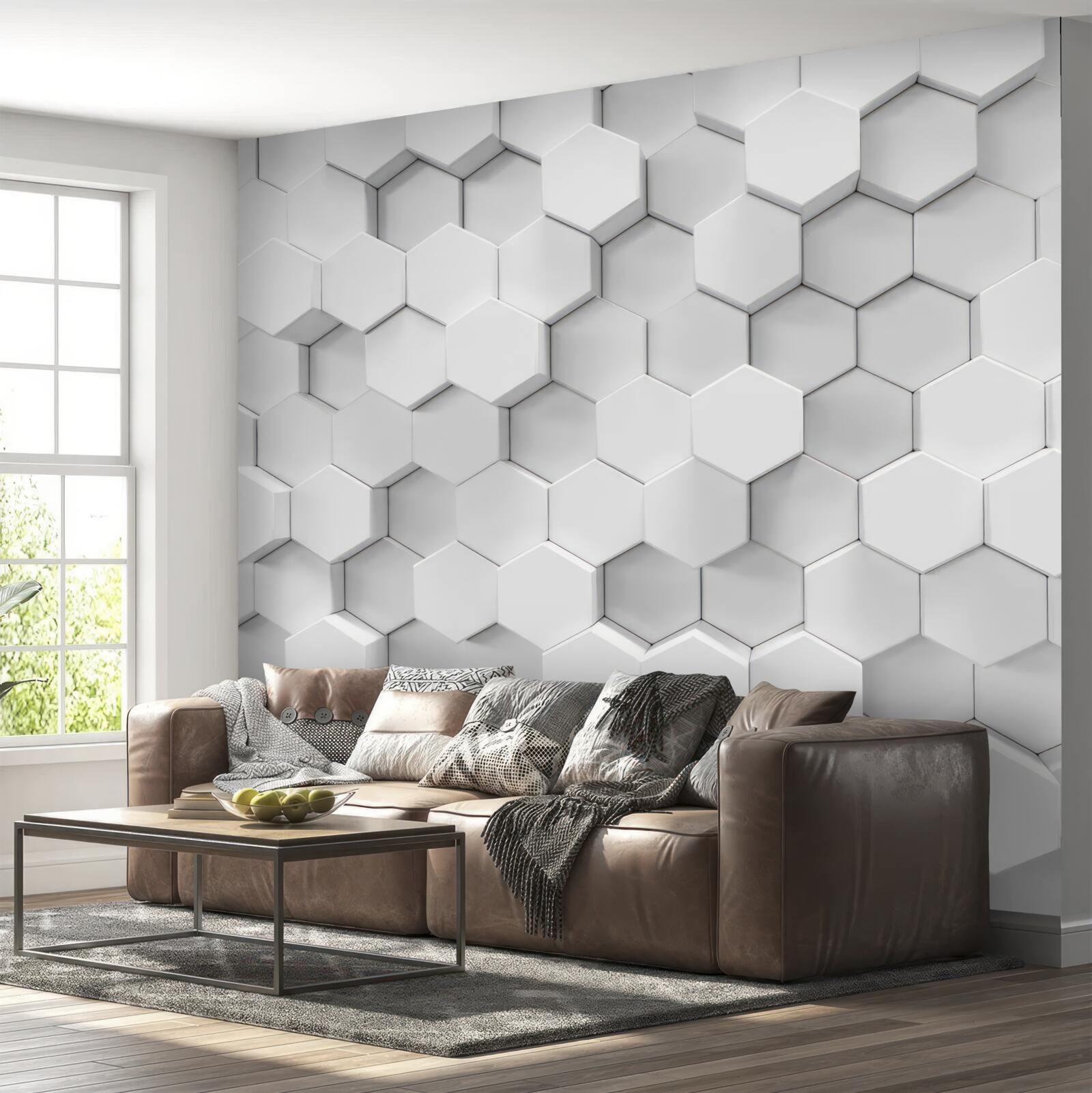 Fotobehang veel witte zeshoeken