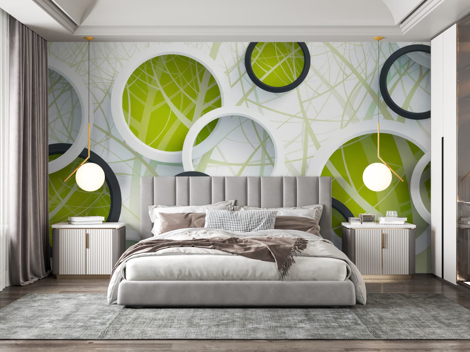 Fotobehang achtergrond bestaande uit grote zwarte en witte cirkels